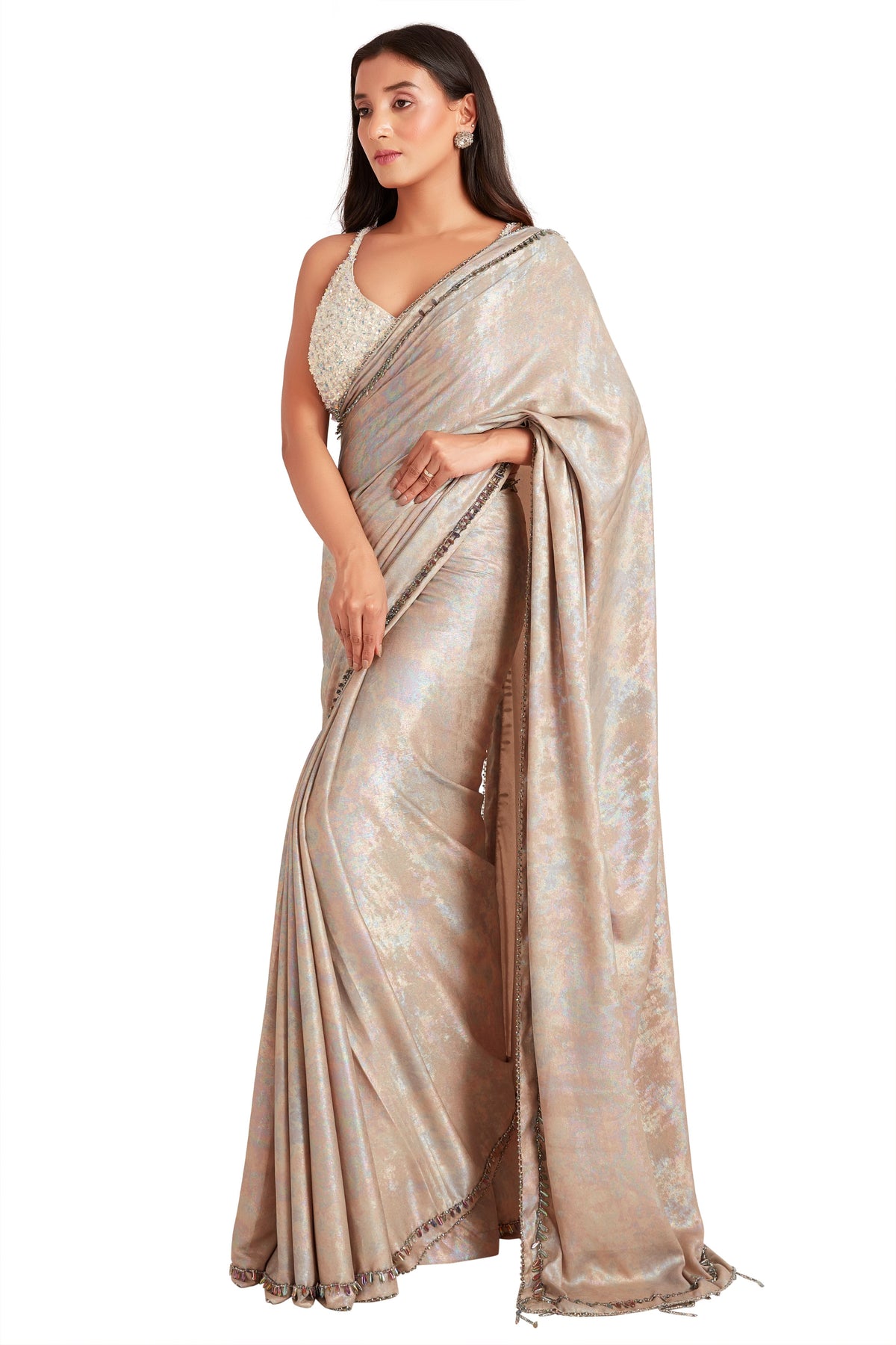 Two Tone Crystal Saree Set