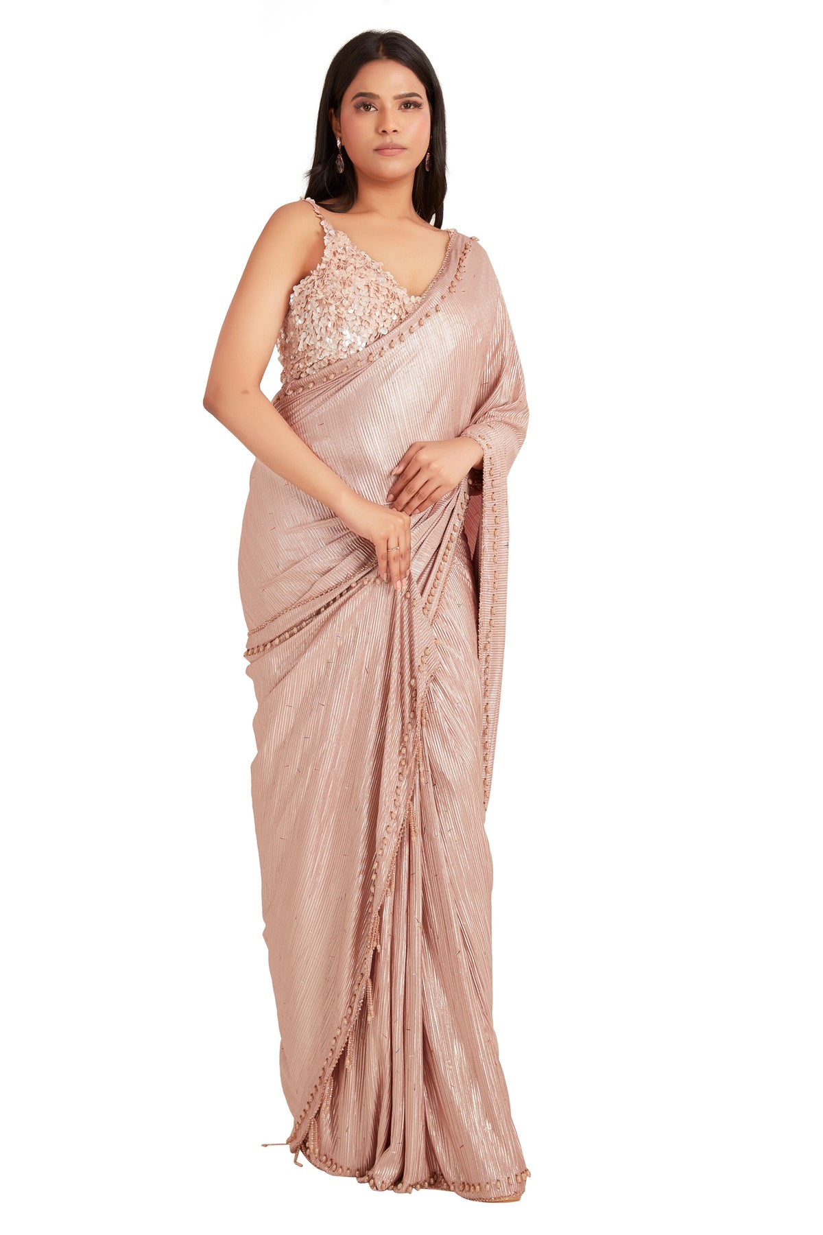 Tan Crystal Saree Set