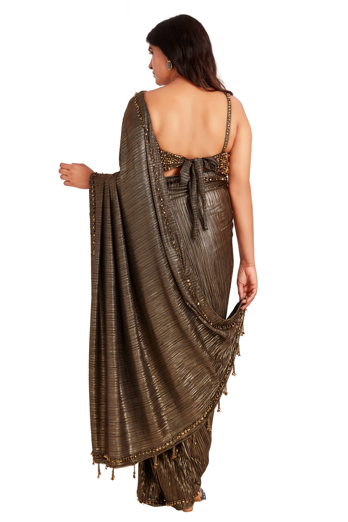 Brown Shine Crystal Saree Set