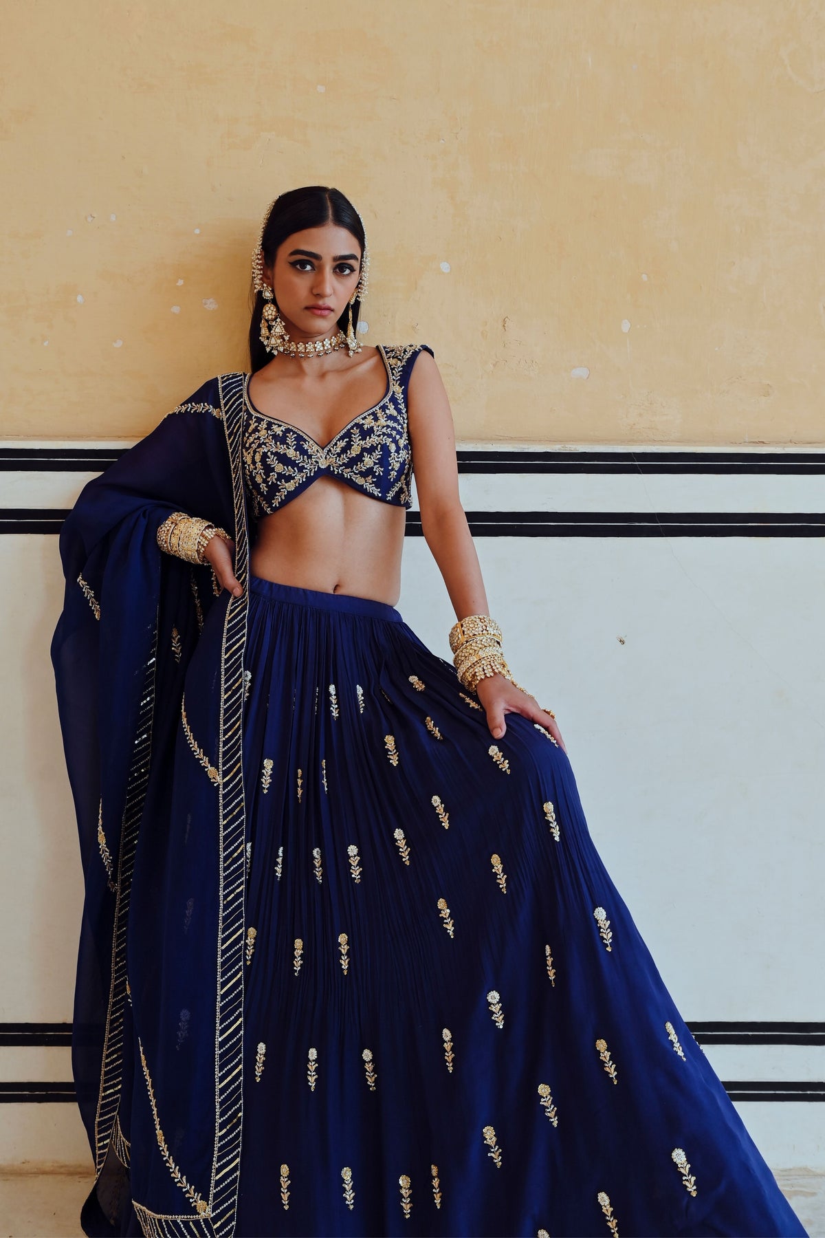 Royal Blue Floral Lehenga Set