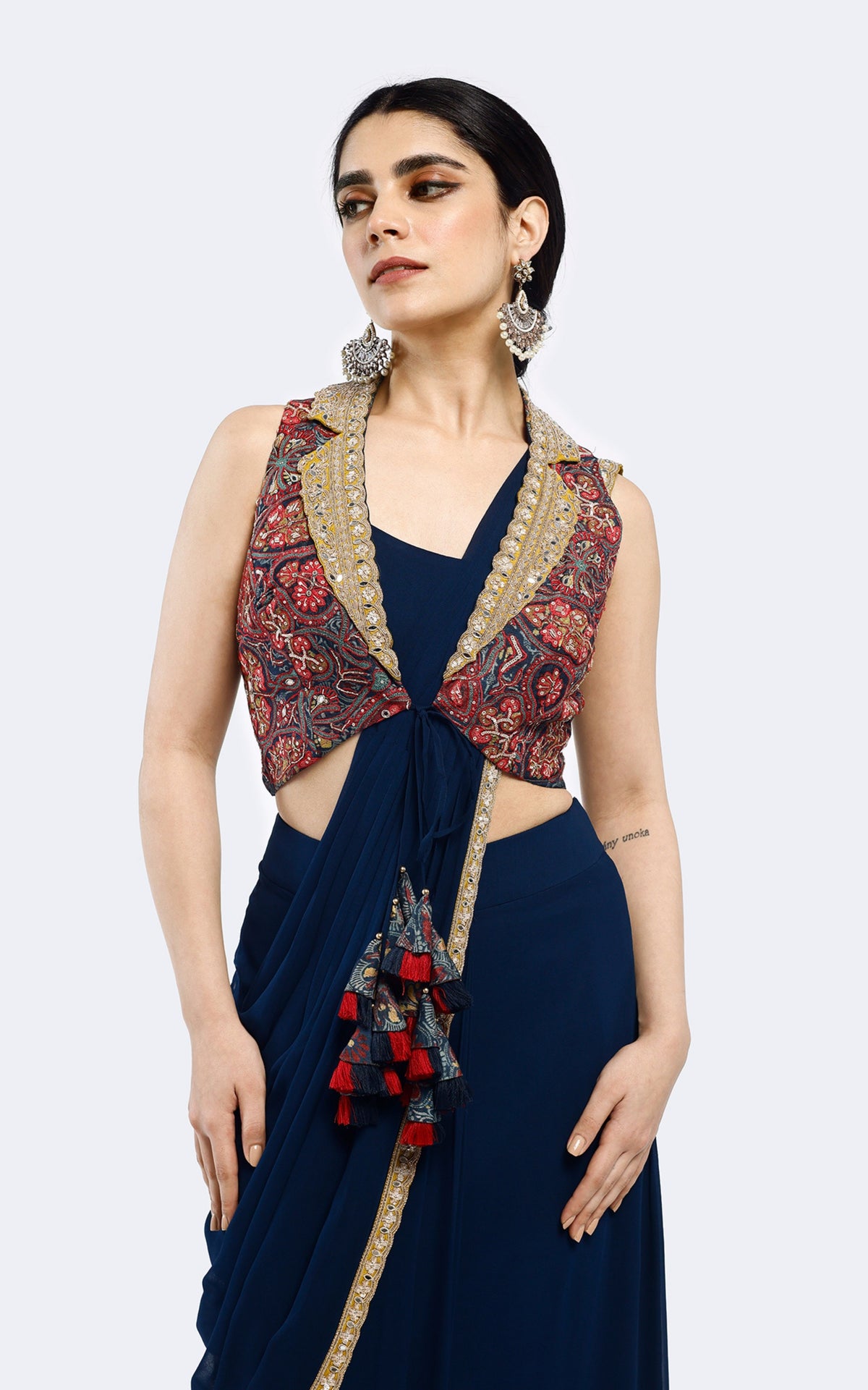 Printed Silk Jacket Drape saree