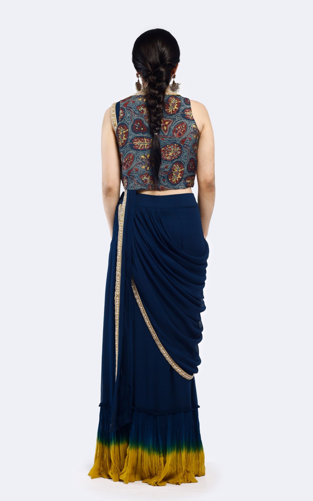 Printed Silk Jacket Drape saree