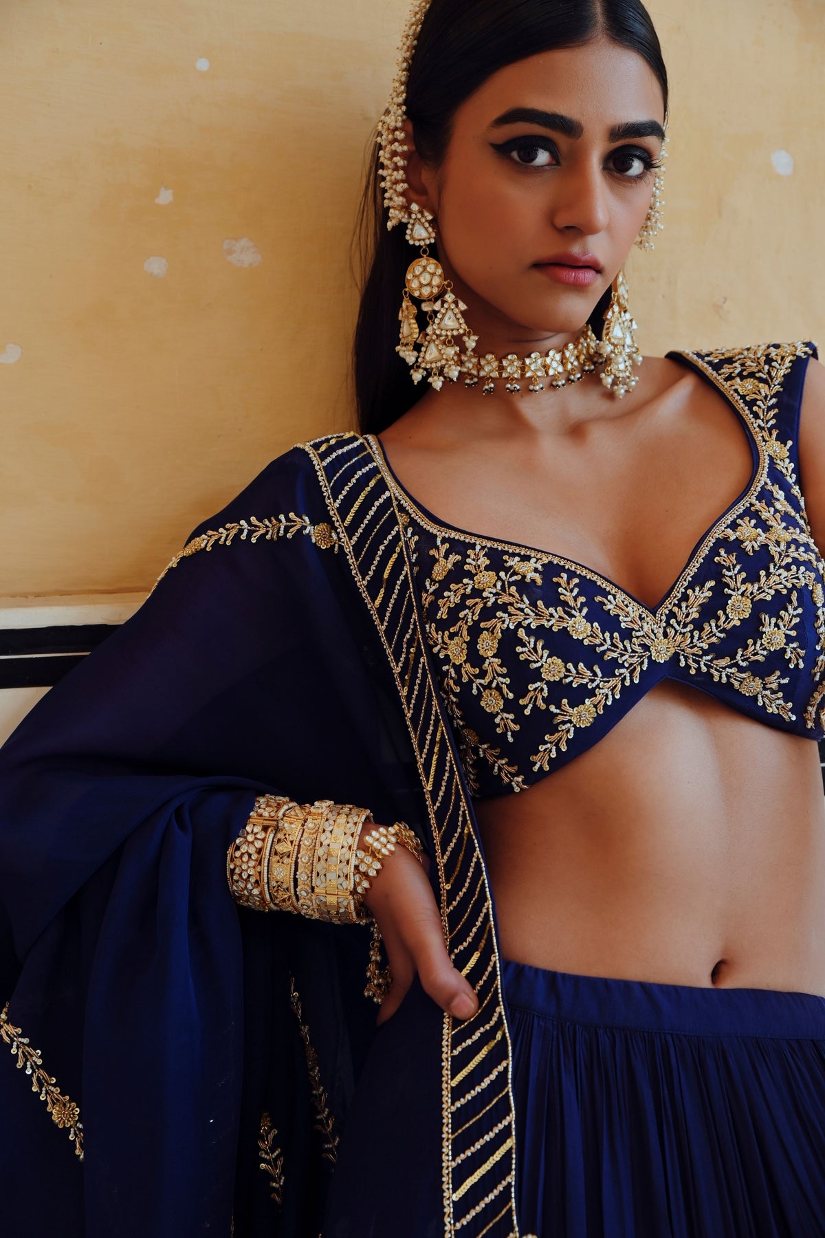 Royal Blue Floral Lehenga Set