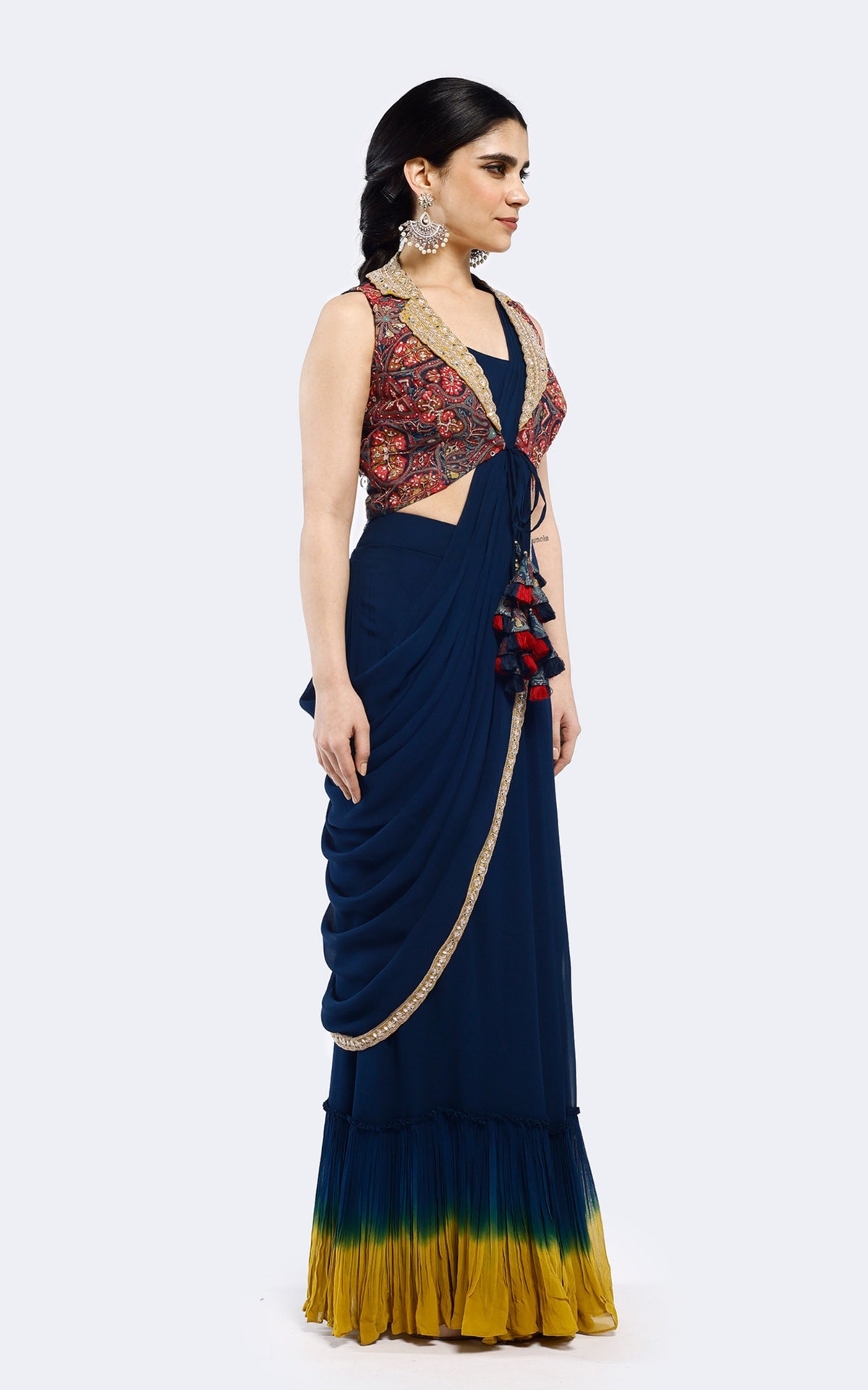 Printed Silk Jacket Drape saree