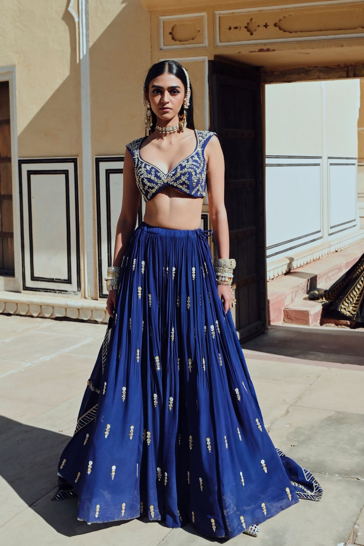 Royal Blue Floral Lehenga Set