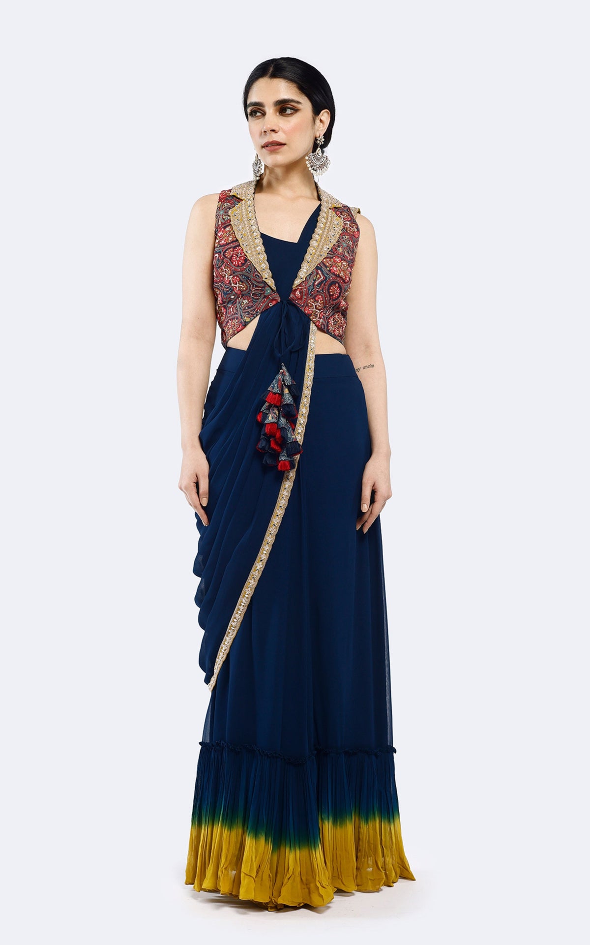 Printed Silk Jacket Drape saree