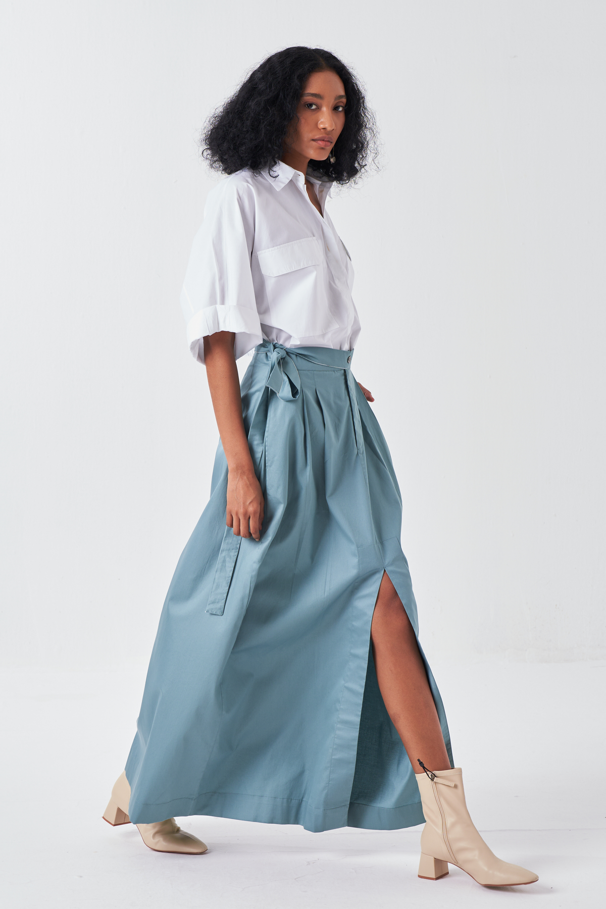 Niagra Blue Front Slit Skirt