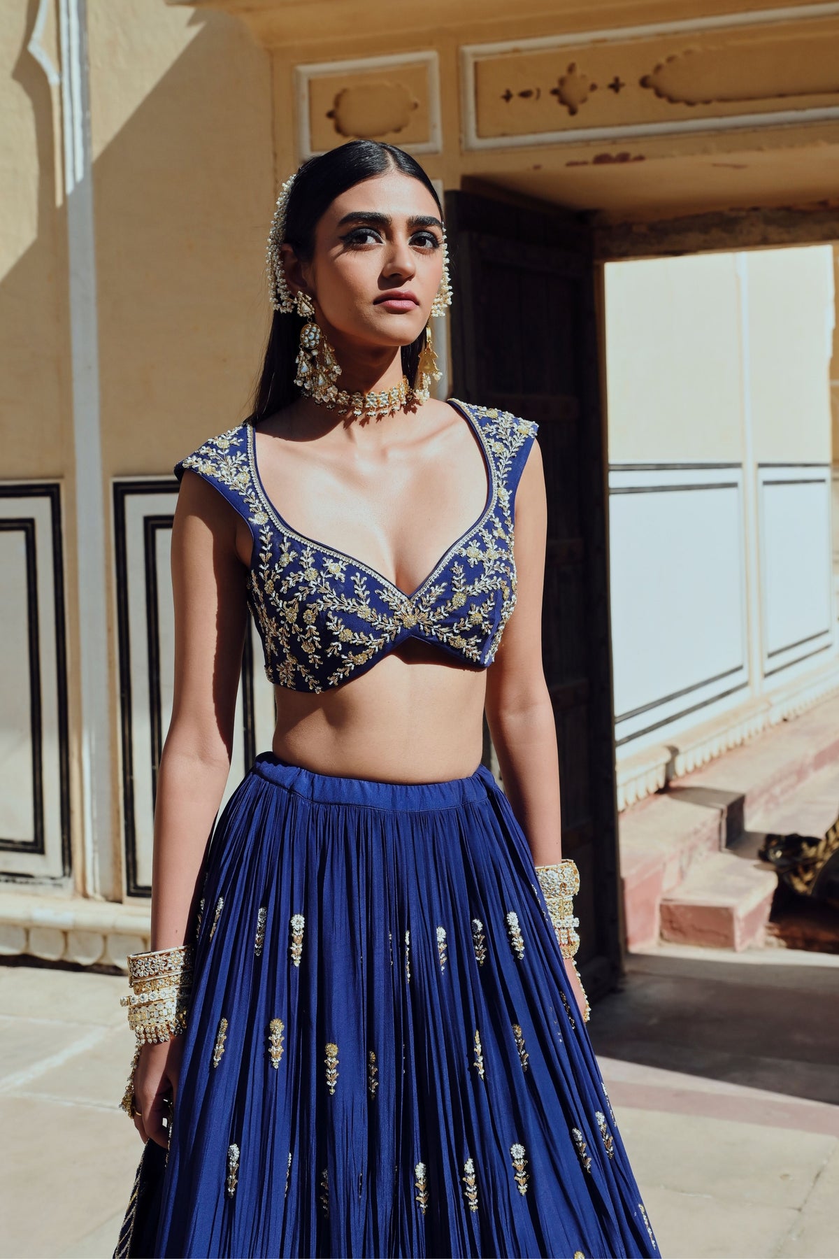 Royal Blue Floral Lehenga Set