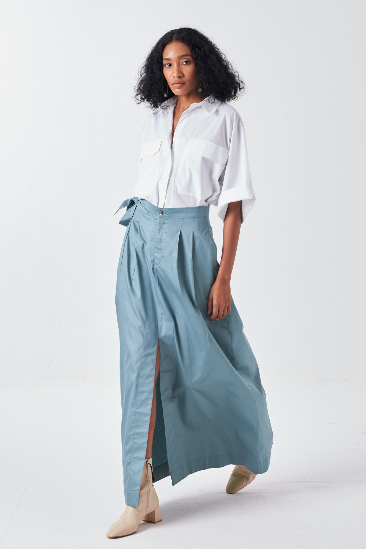 Niagra Blue Front Slit Skirt