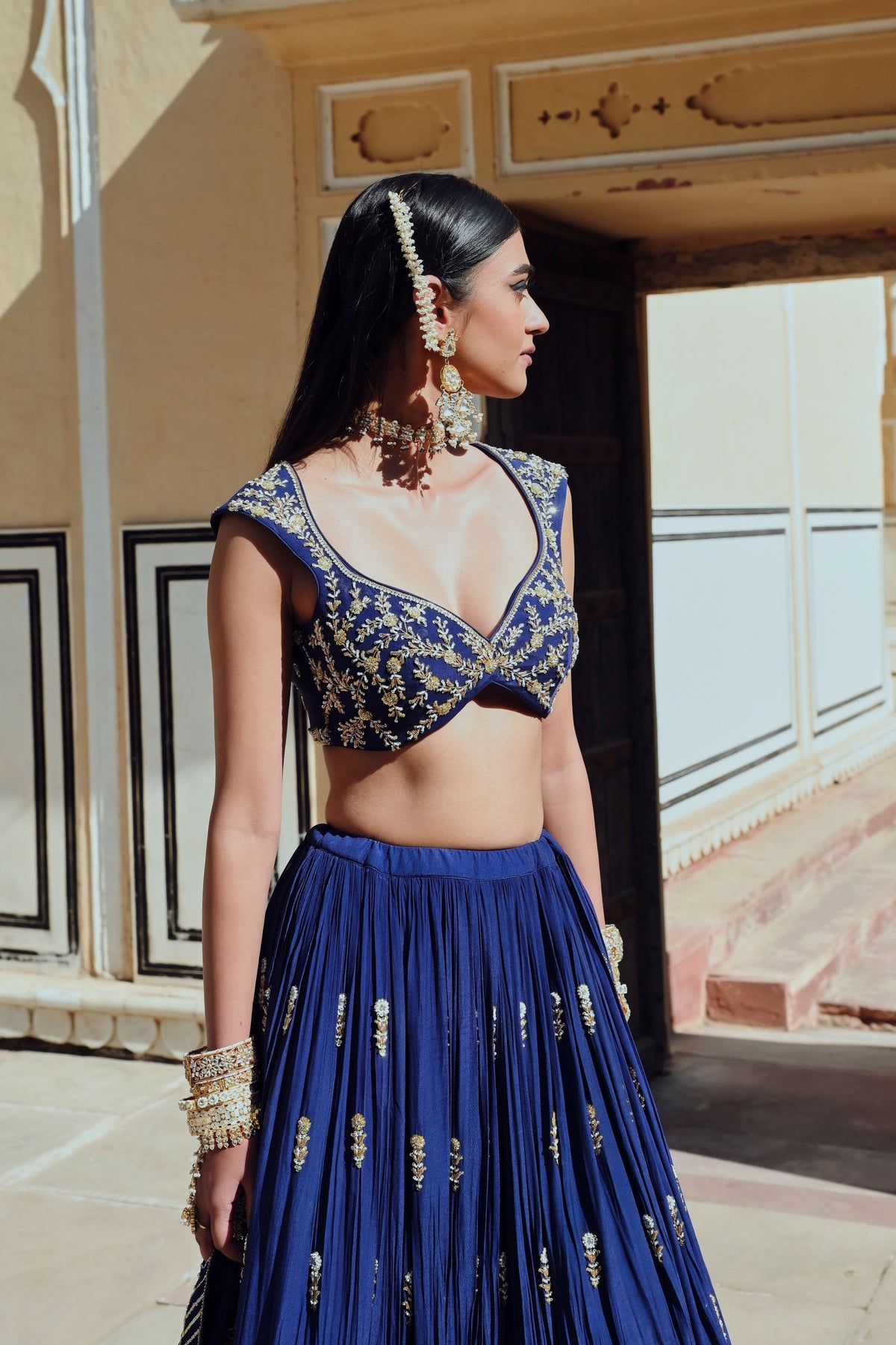 Royal Blue Floral Lehenga Set