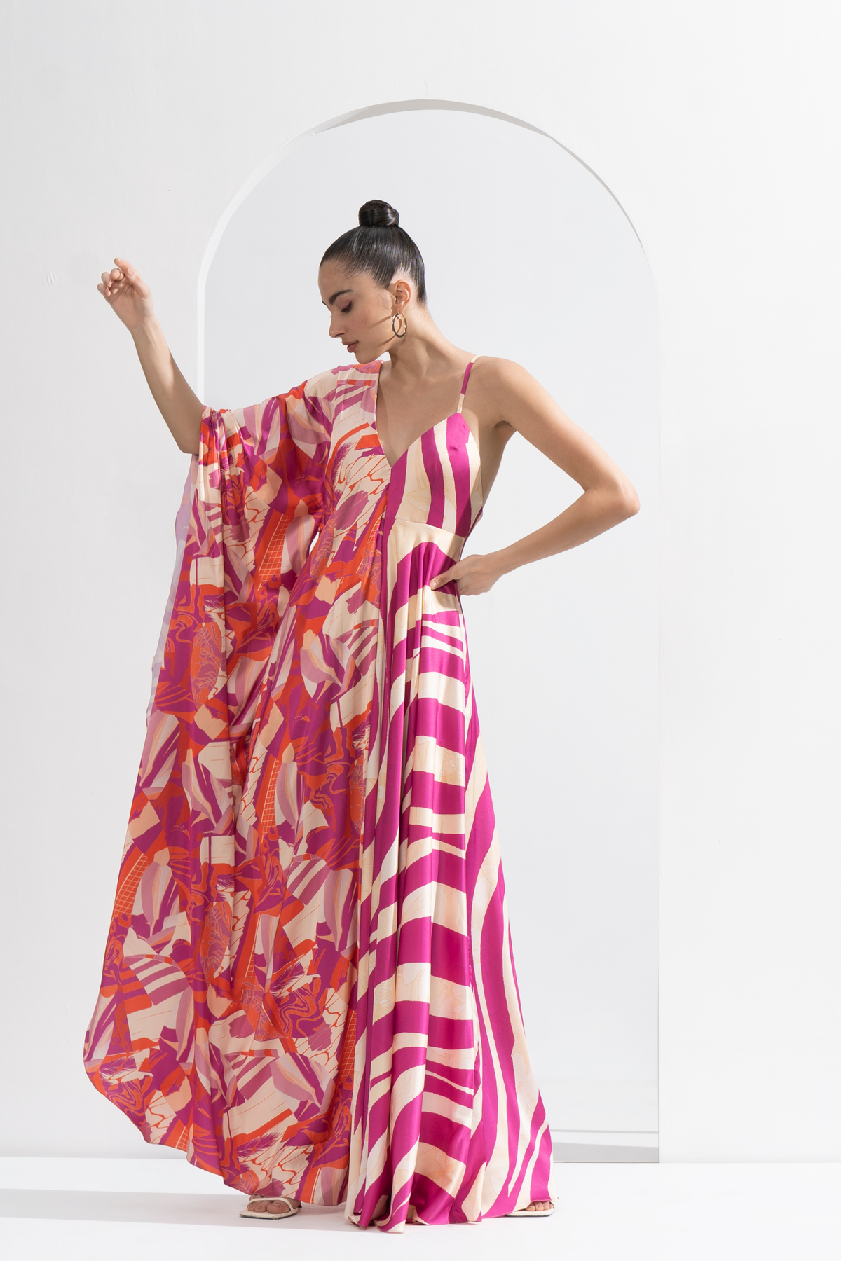 Fuschia Print Blocked Kaftan