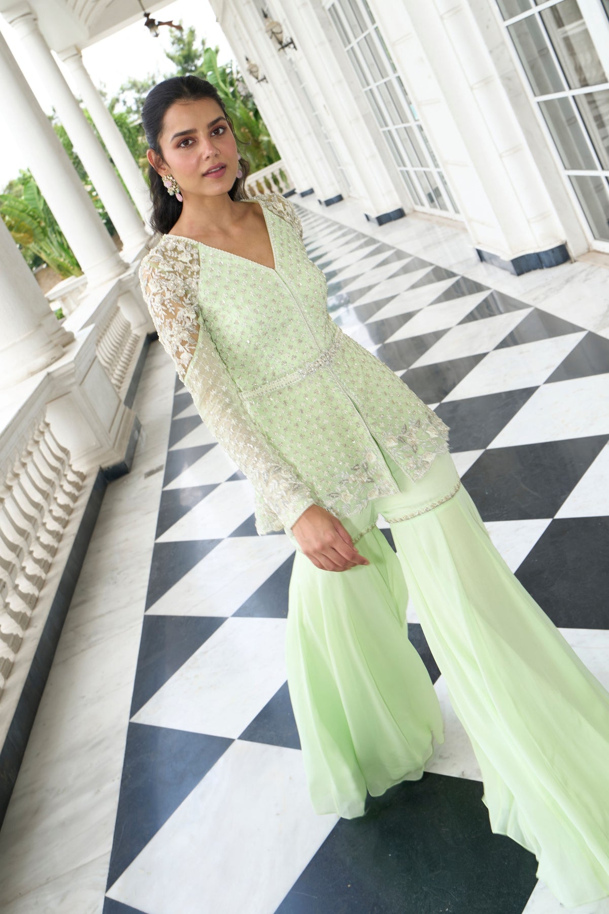 Lime Green Georgette Sharara Set