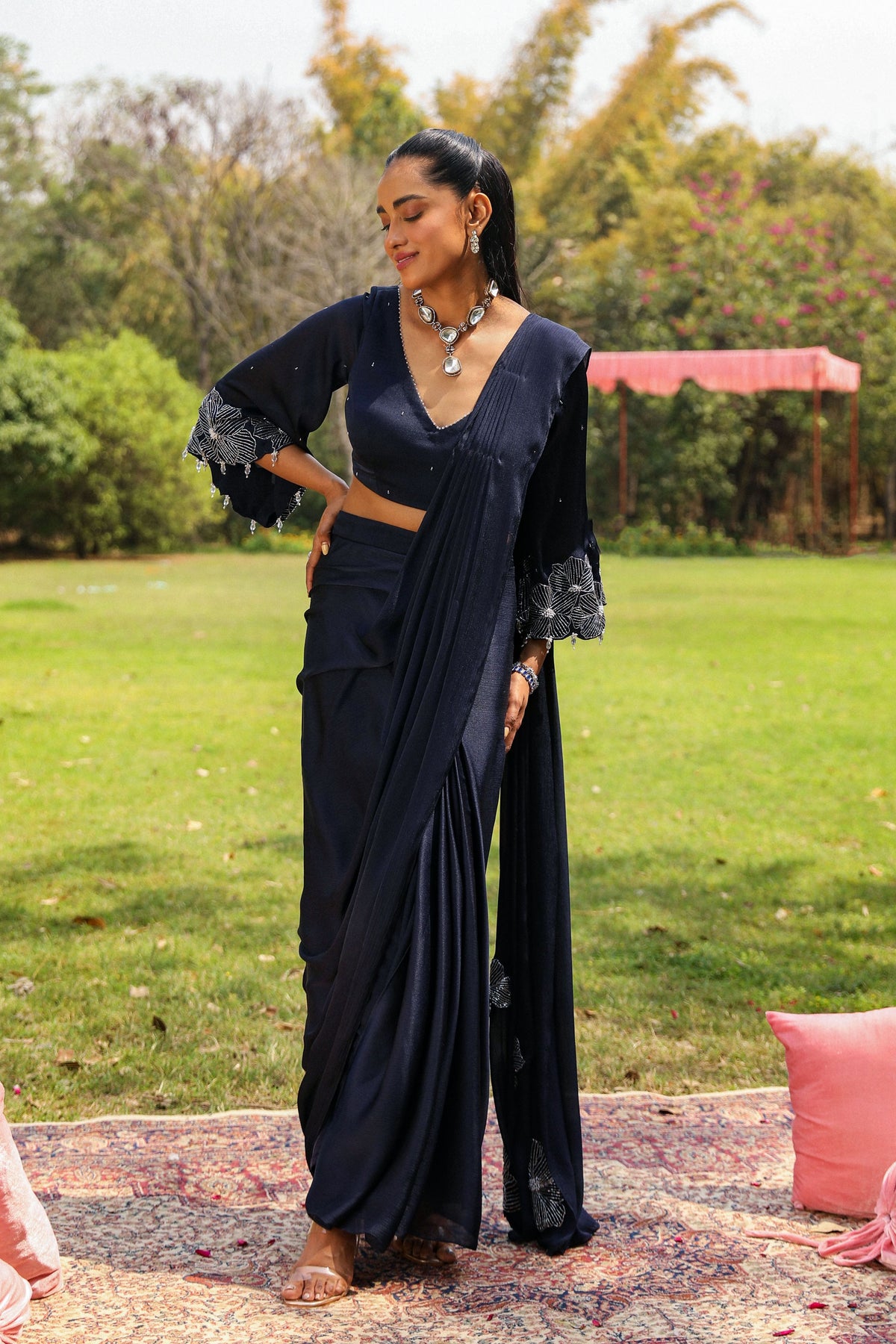 Dilbar Navy Blue Drape Saree