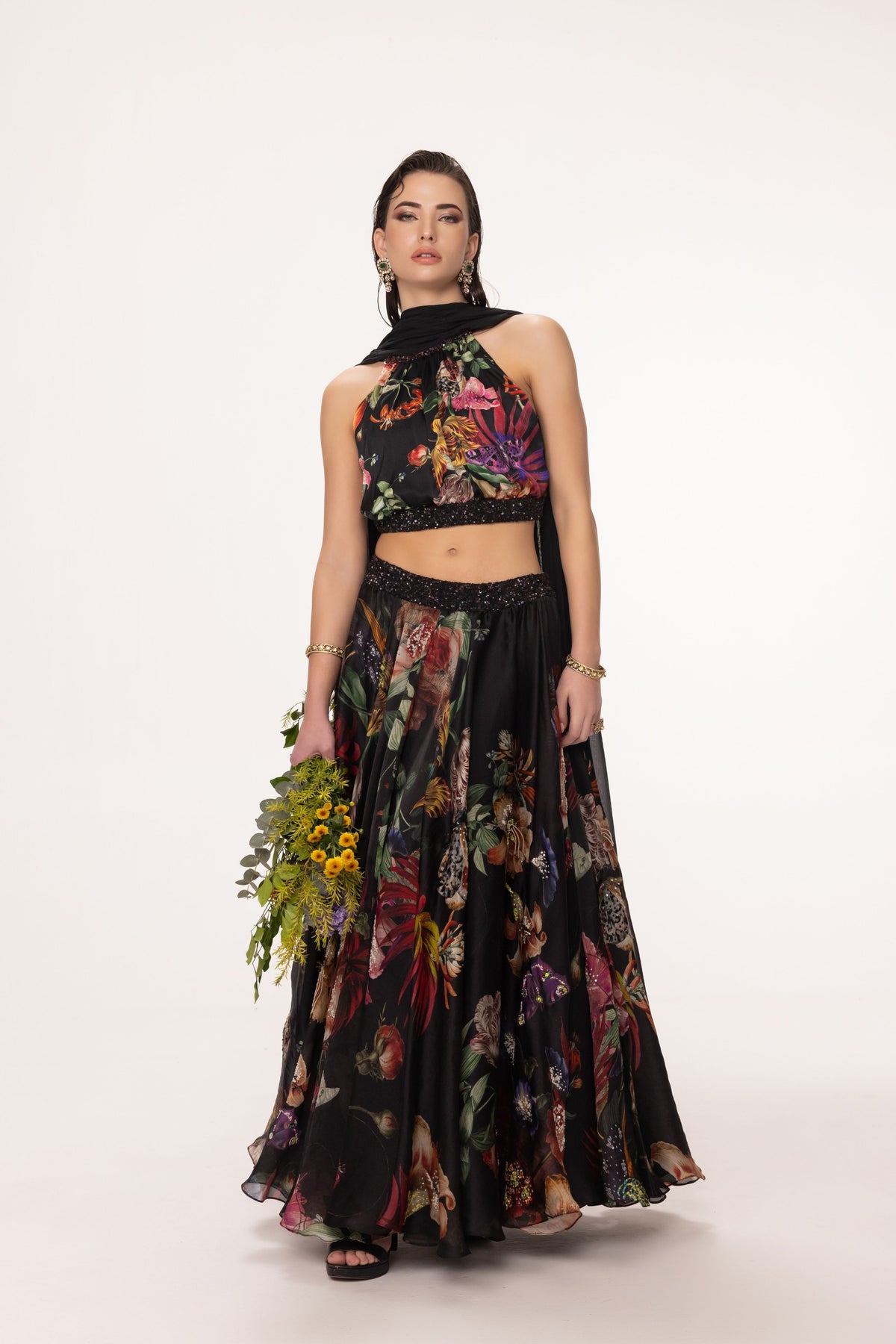 Black Halter Lehenga Set