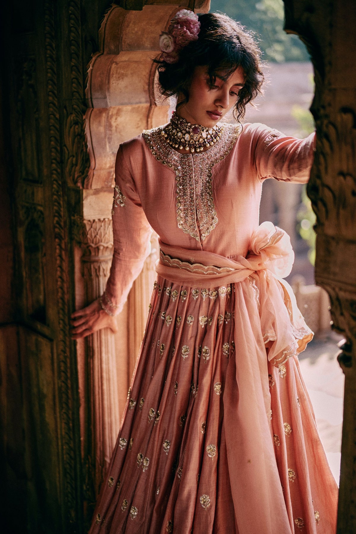 Soothing Onion Pink Kali Anarkali Set