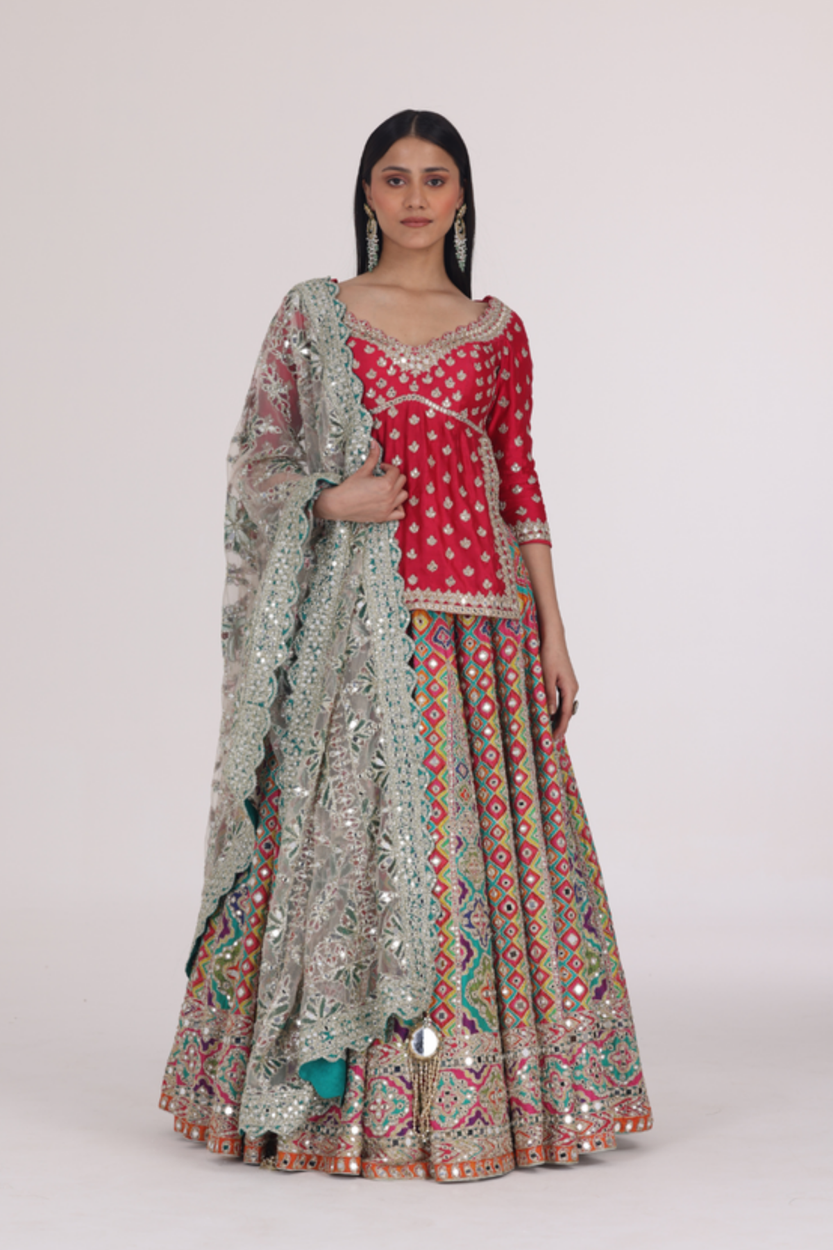 Multicolour Begam Choli Lehenga Set