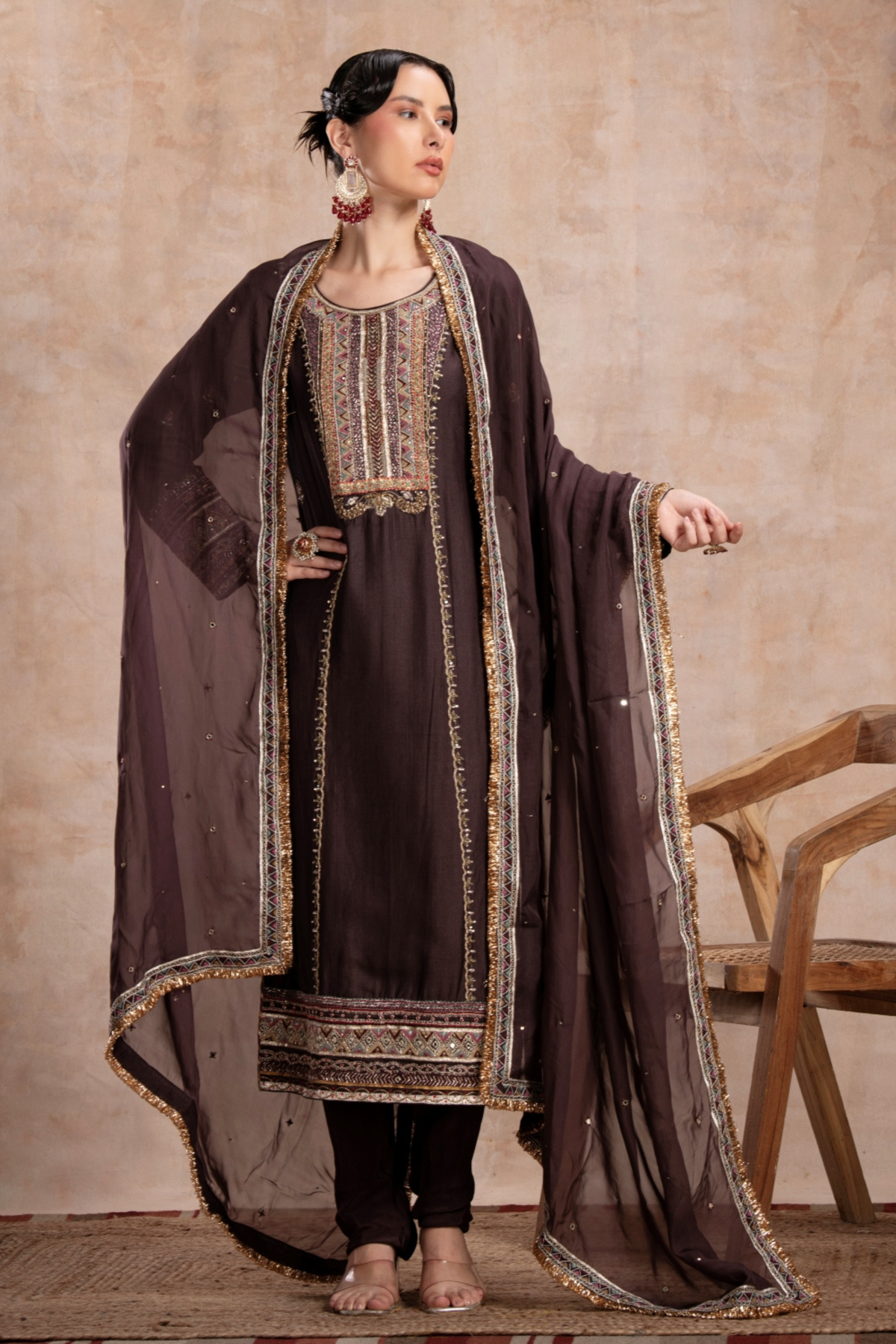 Rabia Straight Suit Set Brown