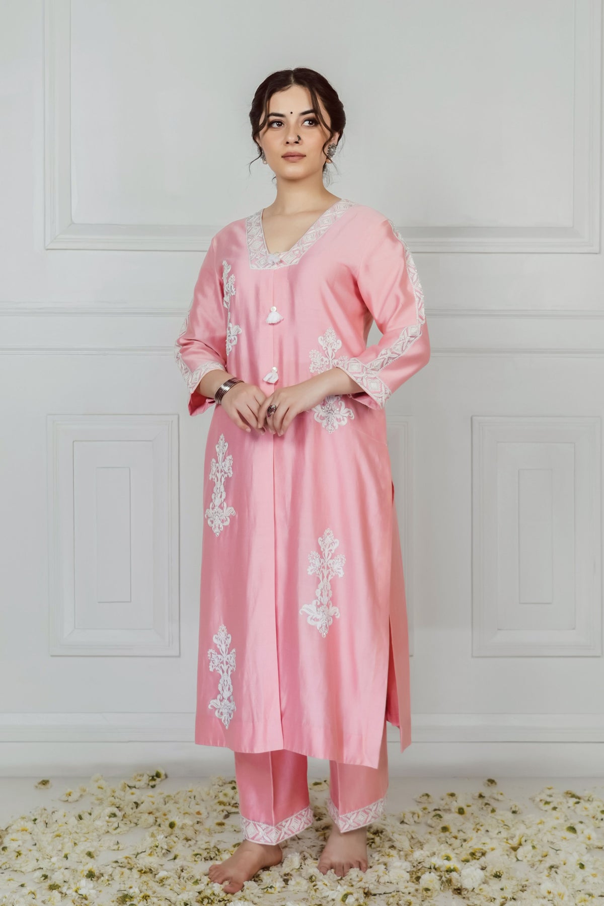 Peach Embroidery Kurta Set