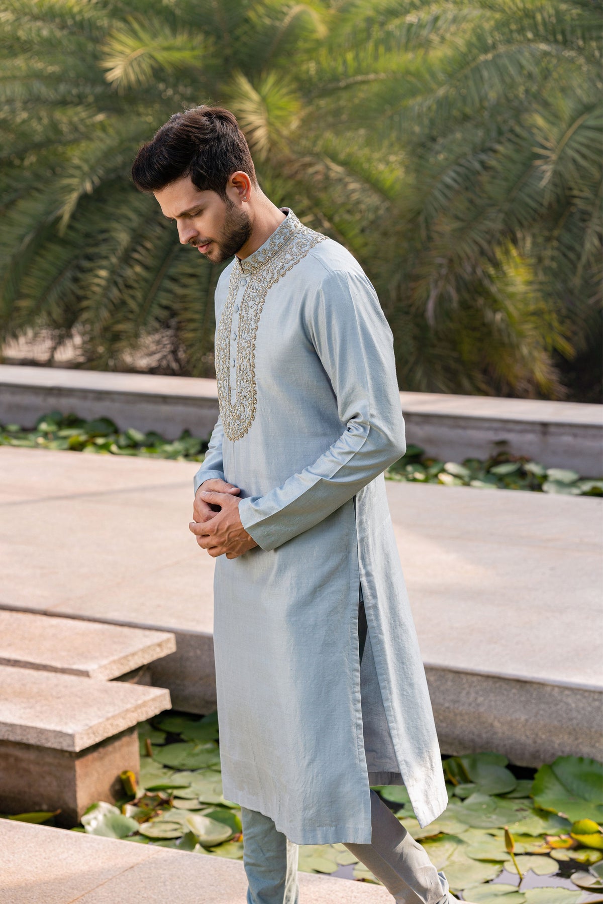 Ice Blue Embroidered Kurta Set