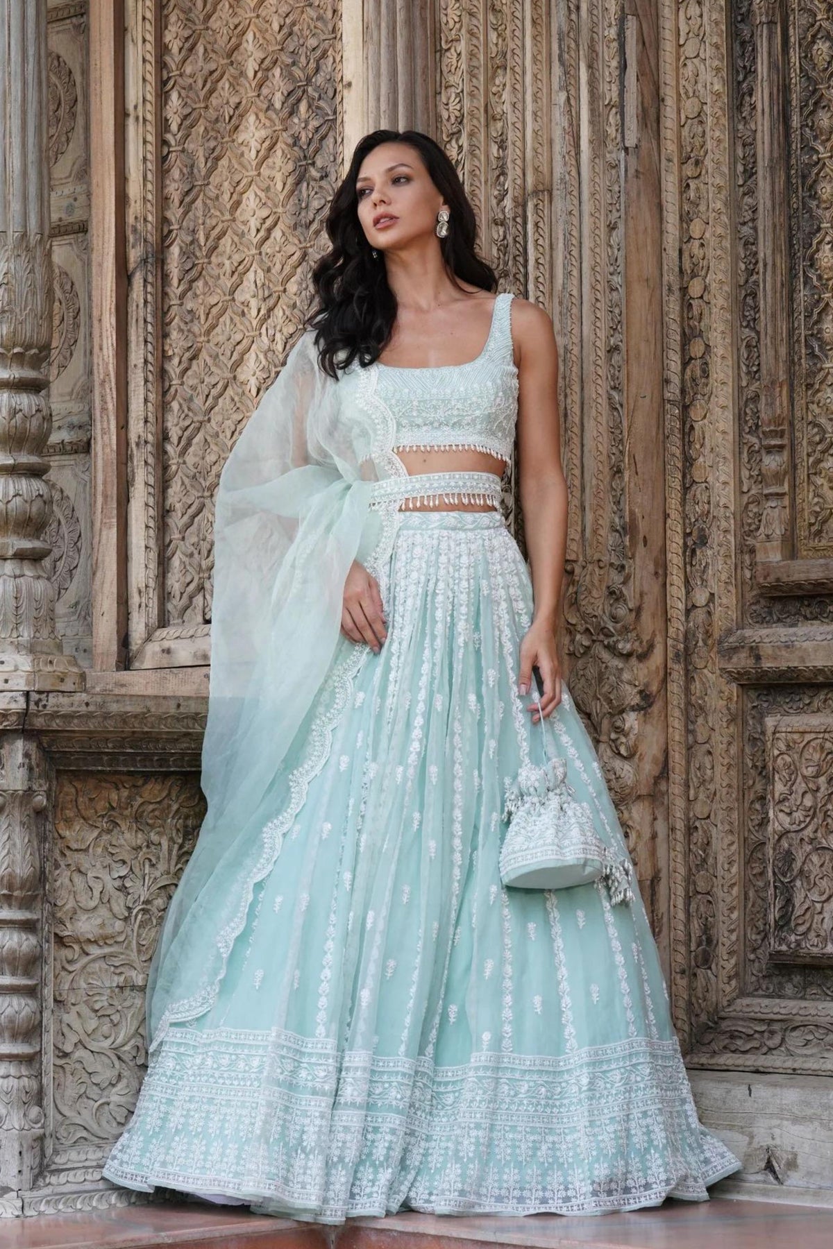 Grey with White Lehenga Set