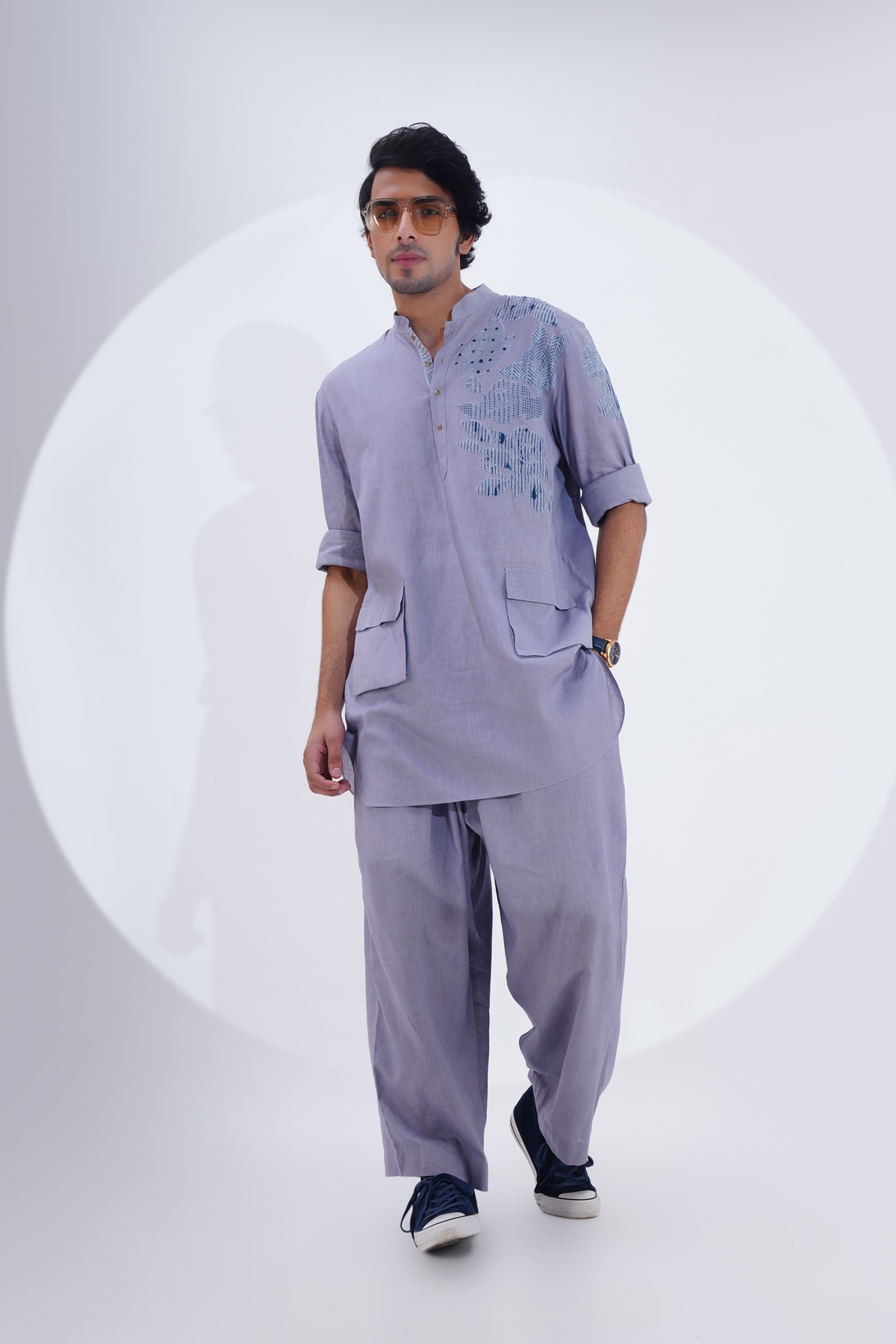 Grey Floral Embroidered Kurta Set