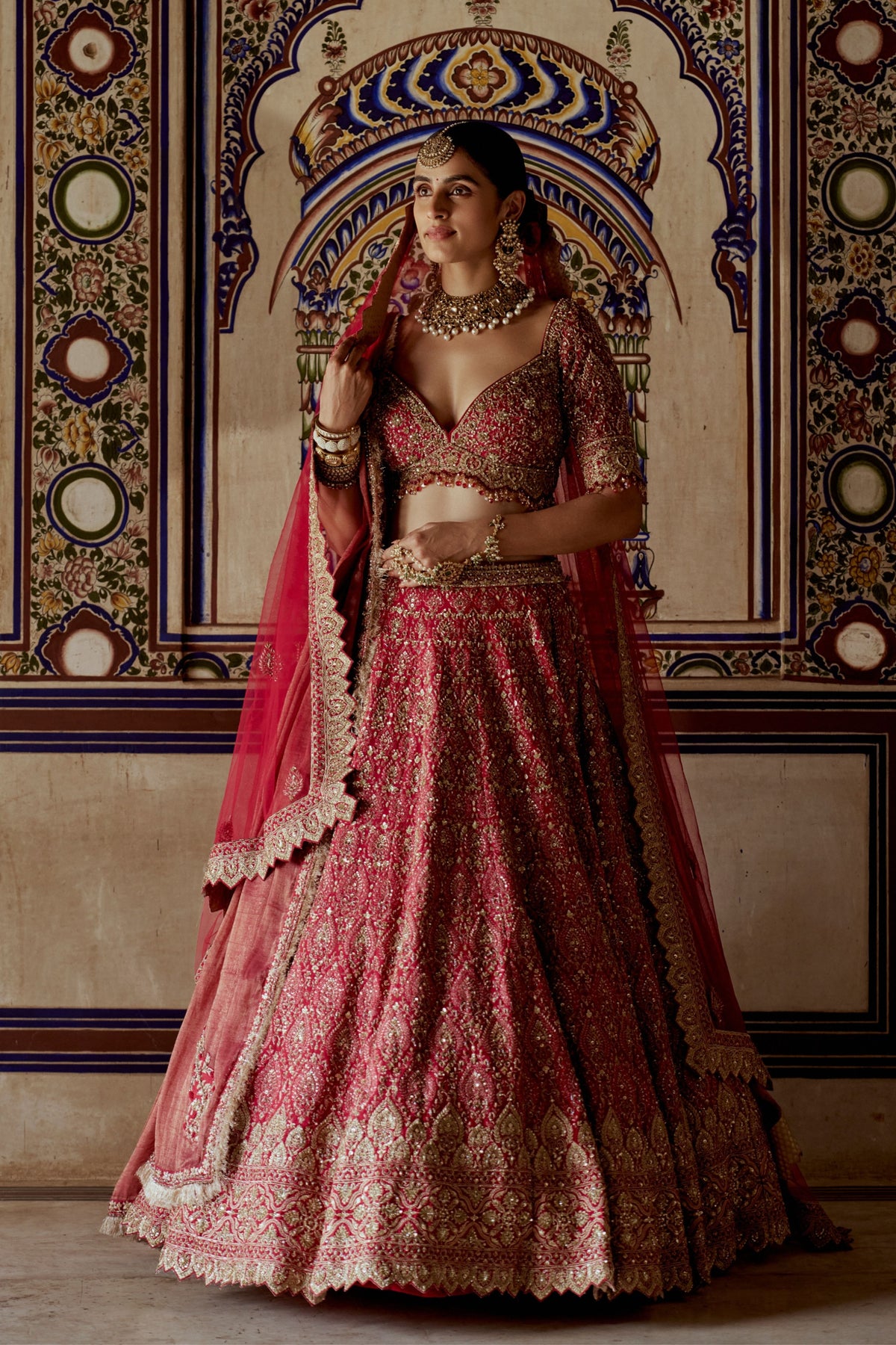 Red Embroidered Lehenga Set