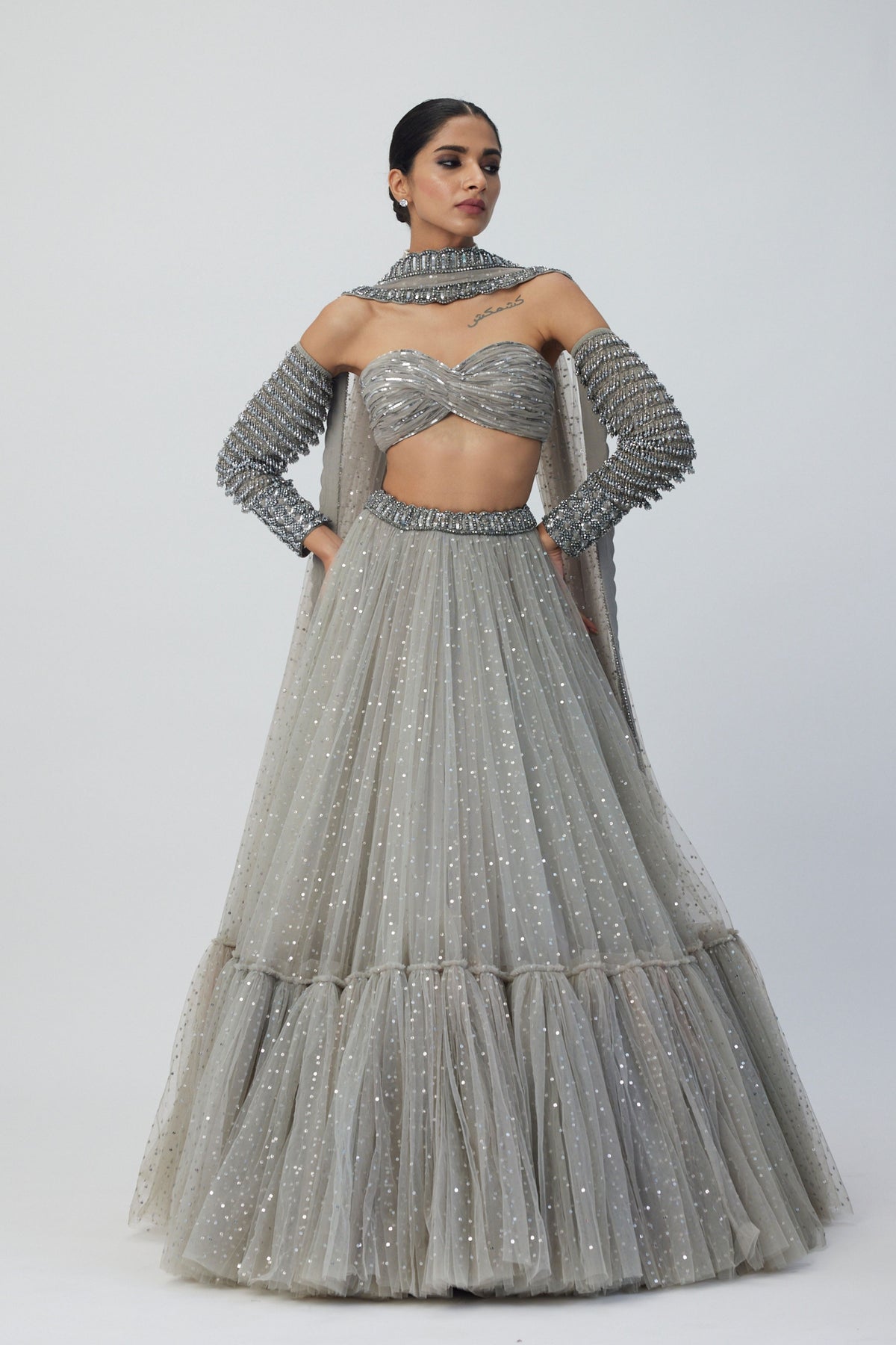 Grey Embroidery Lehenga Set