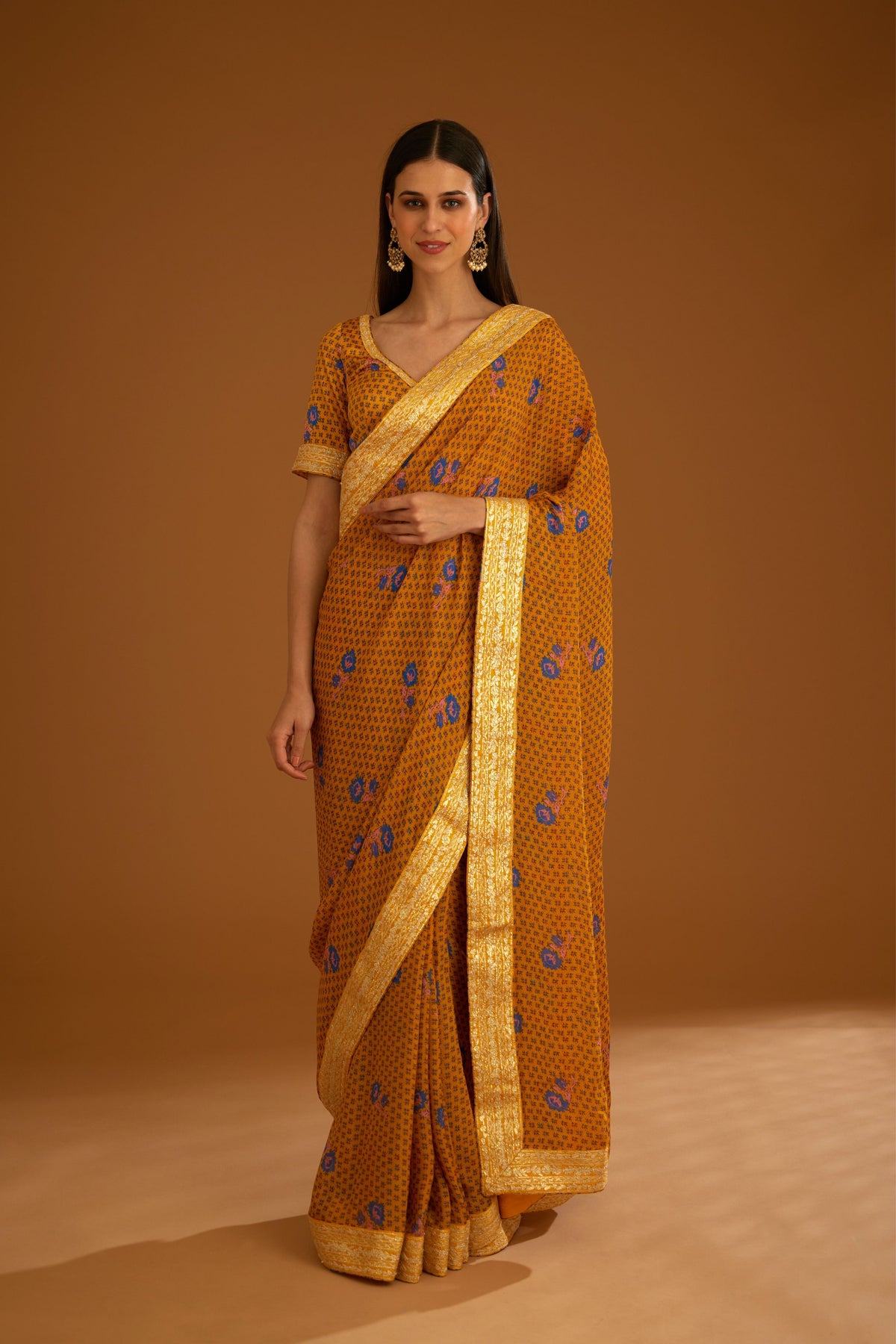 Mustard yellow Saree set