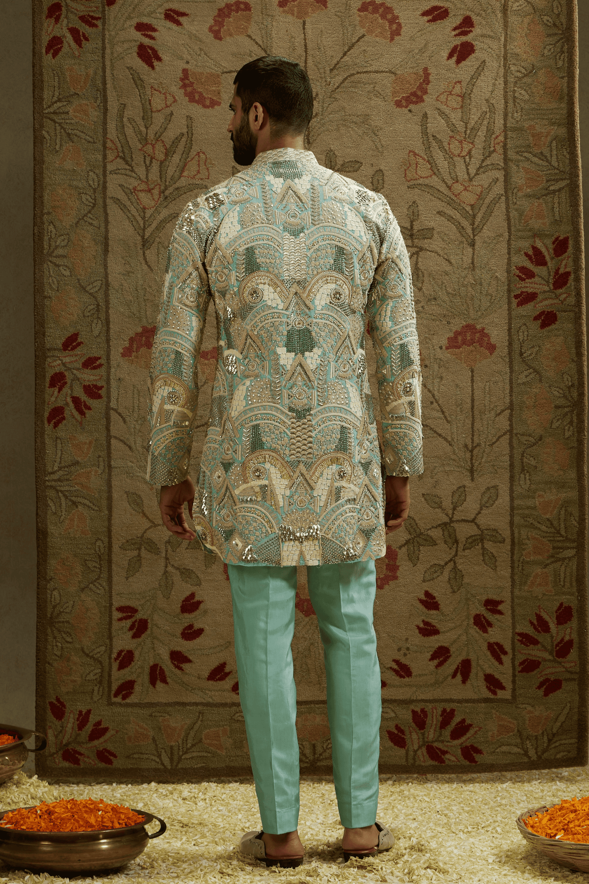 Teal Blue Embellished Kurta Set