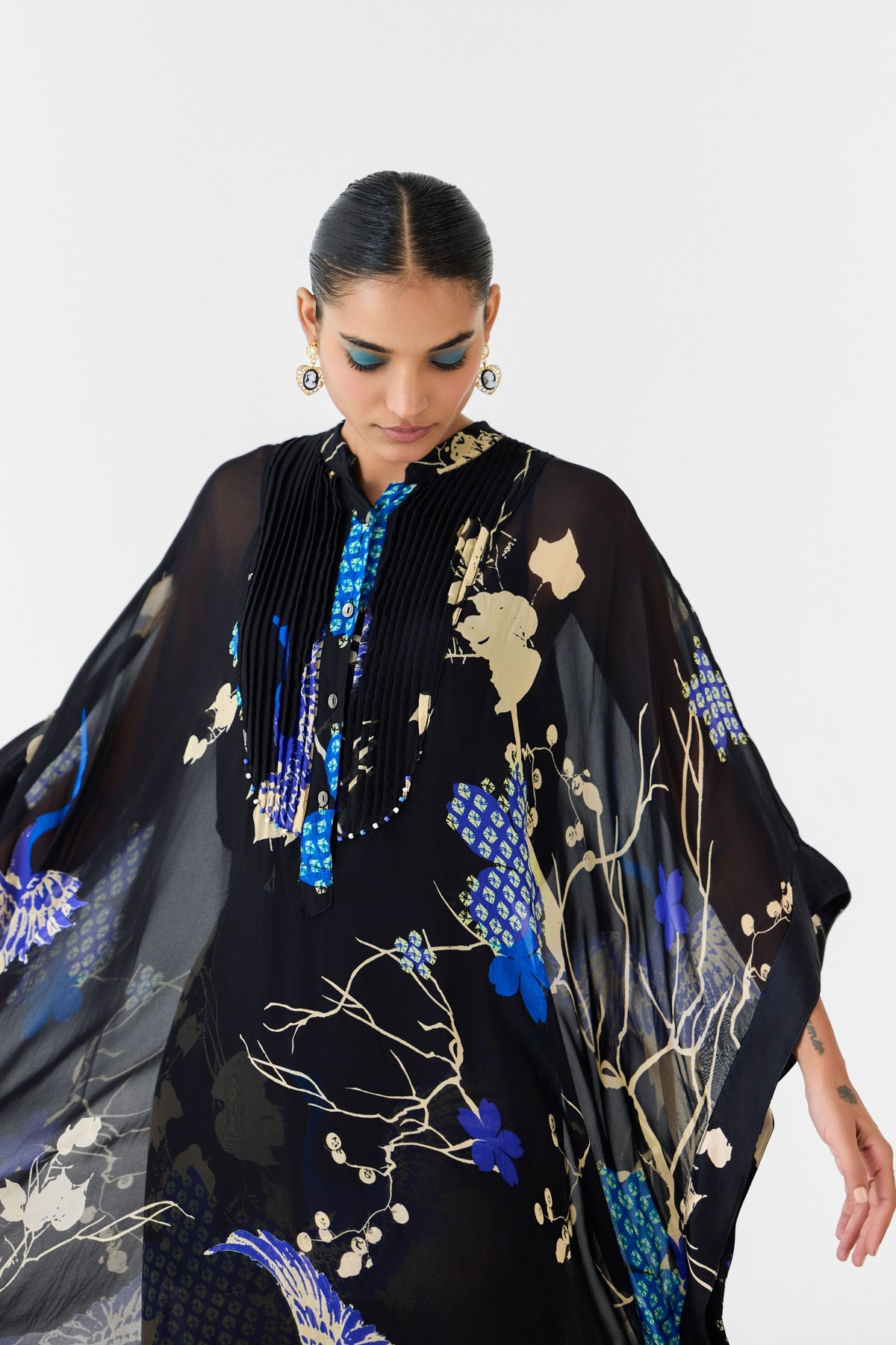 Black Crane Organza Kaftan Set