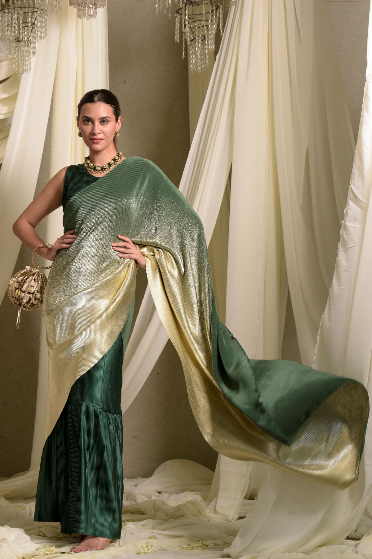 Green Idylic Adorned Gown Saree