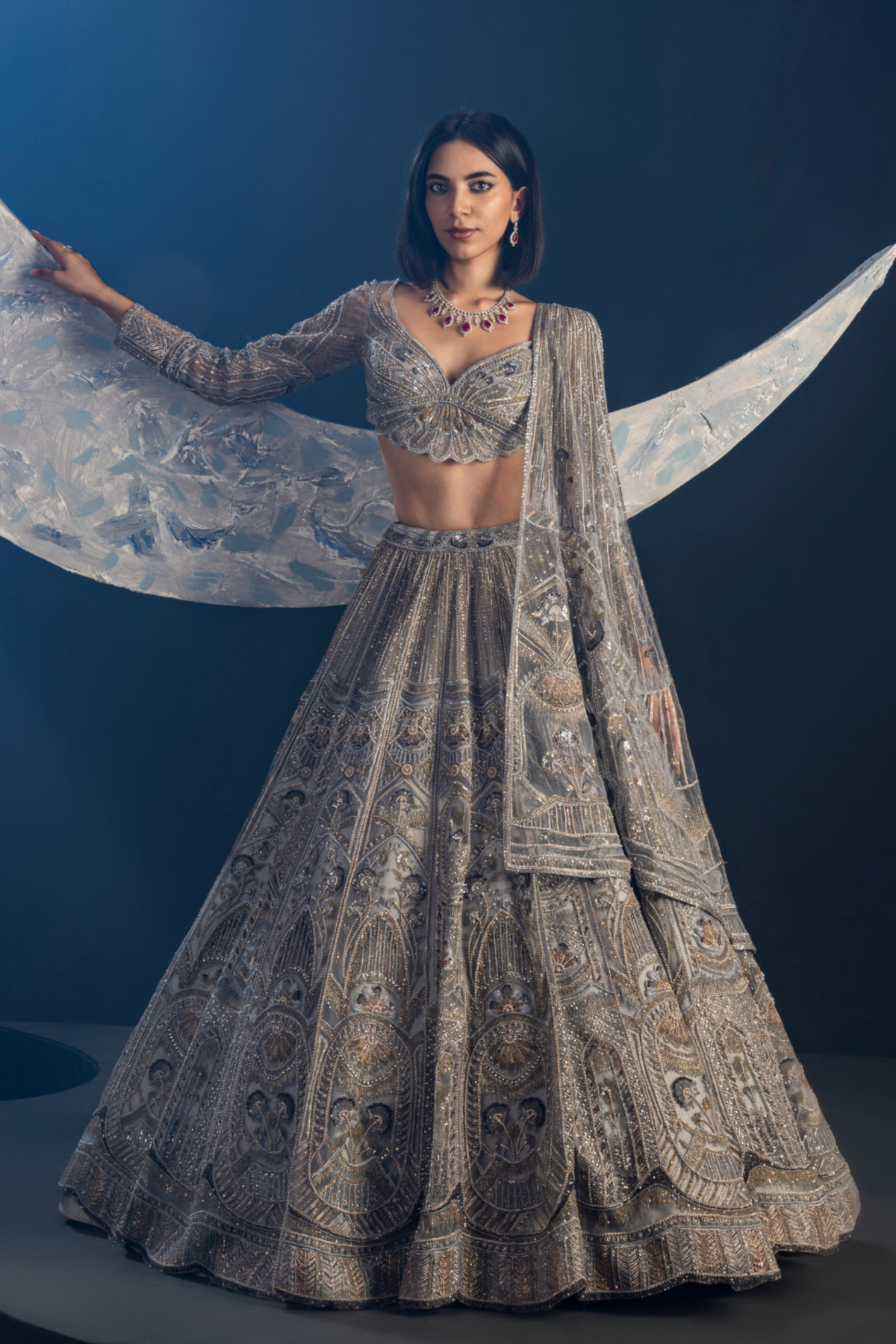 Metallic Blush Floral Lehenga