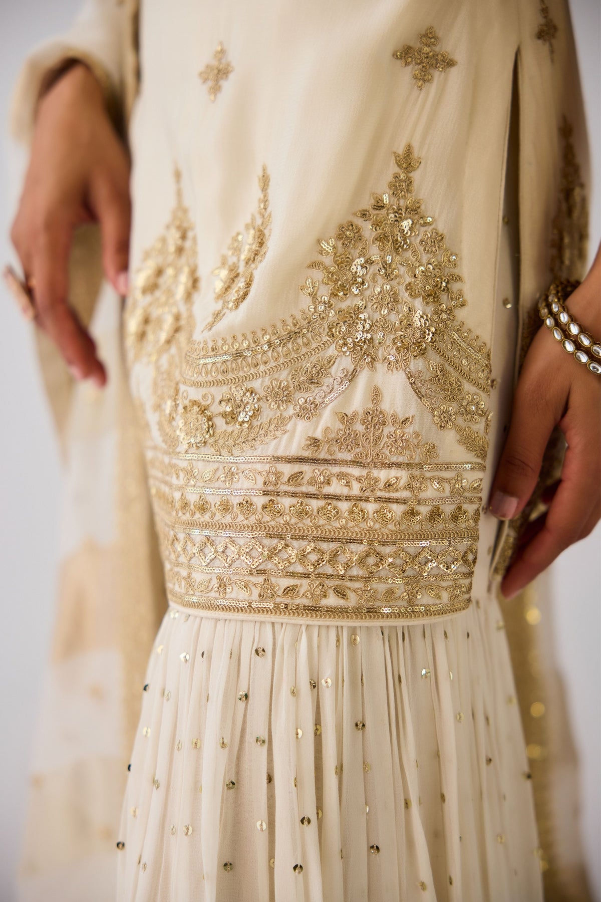 Ivory Embroidered Sharara Set