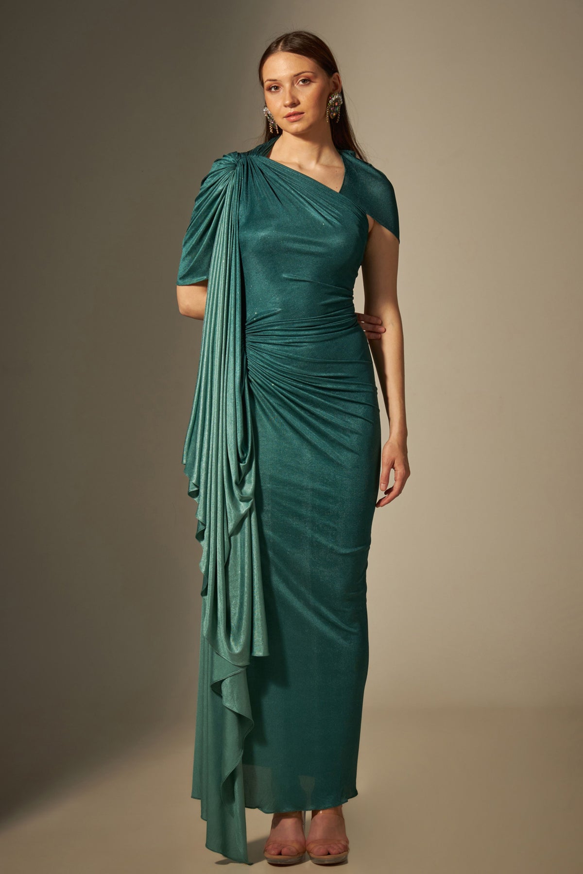 Green Stretch Draped Gown