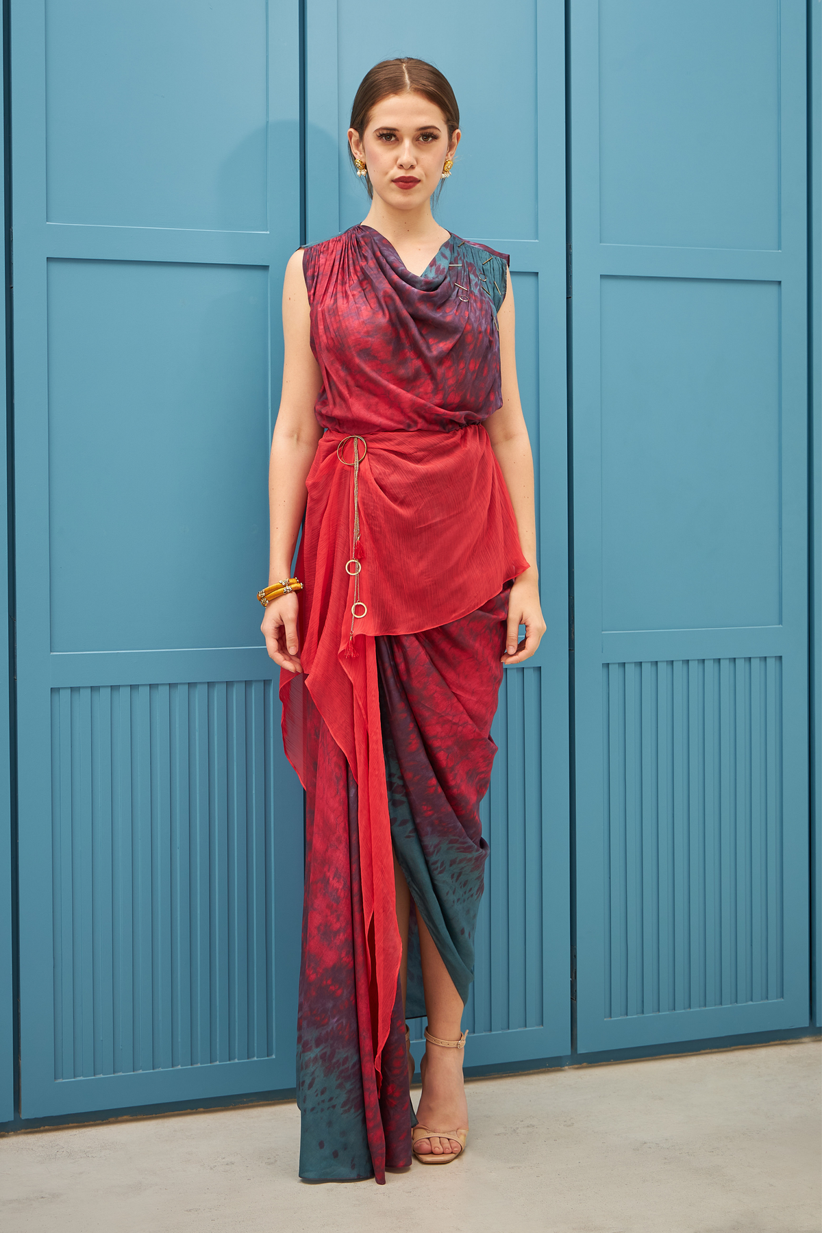 Hand Embellished Indo Western Draped Dress