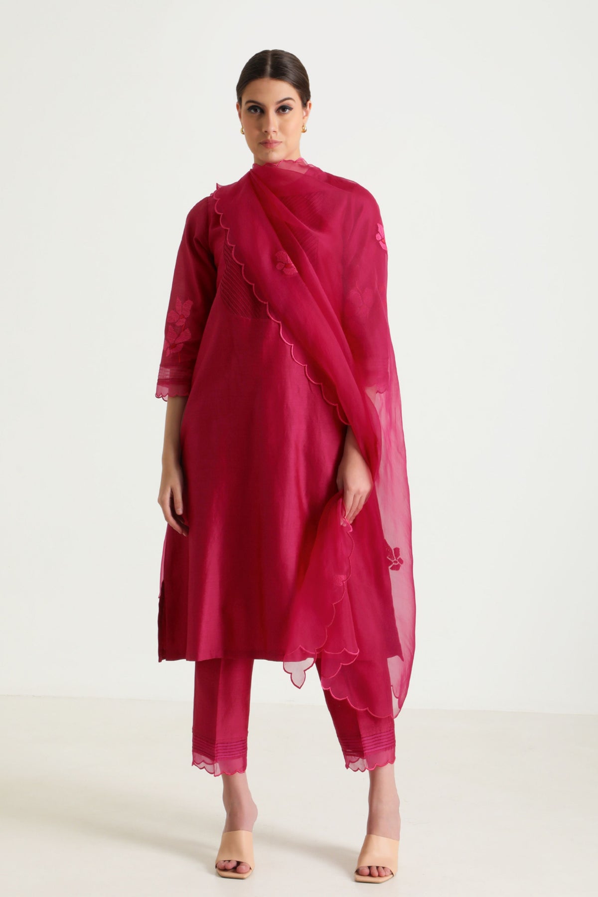 Fushsia Chanderi Kurta Set