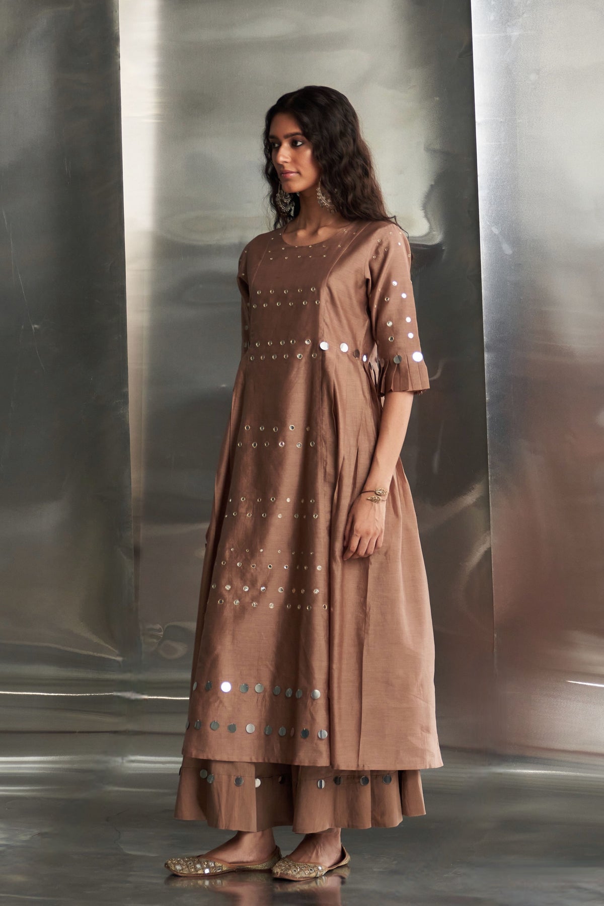 Ginger Pleated Sleeves Kurta Set