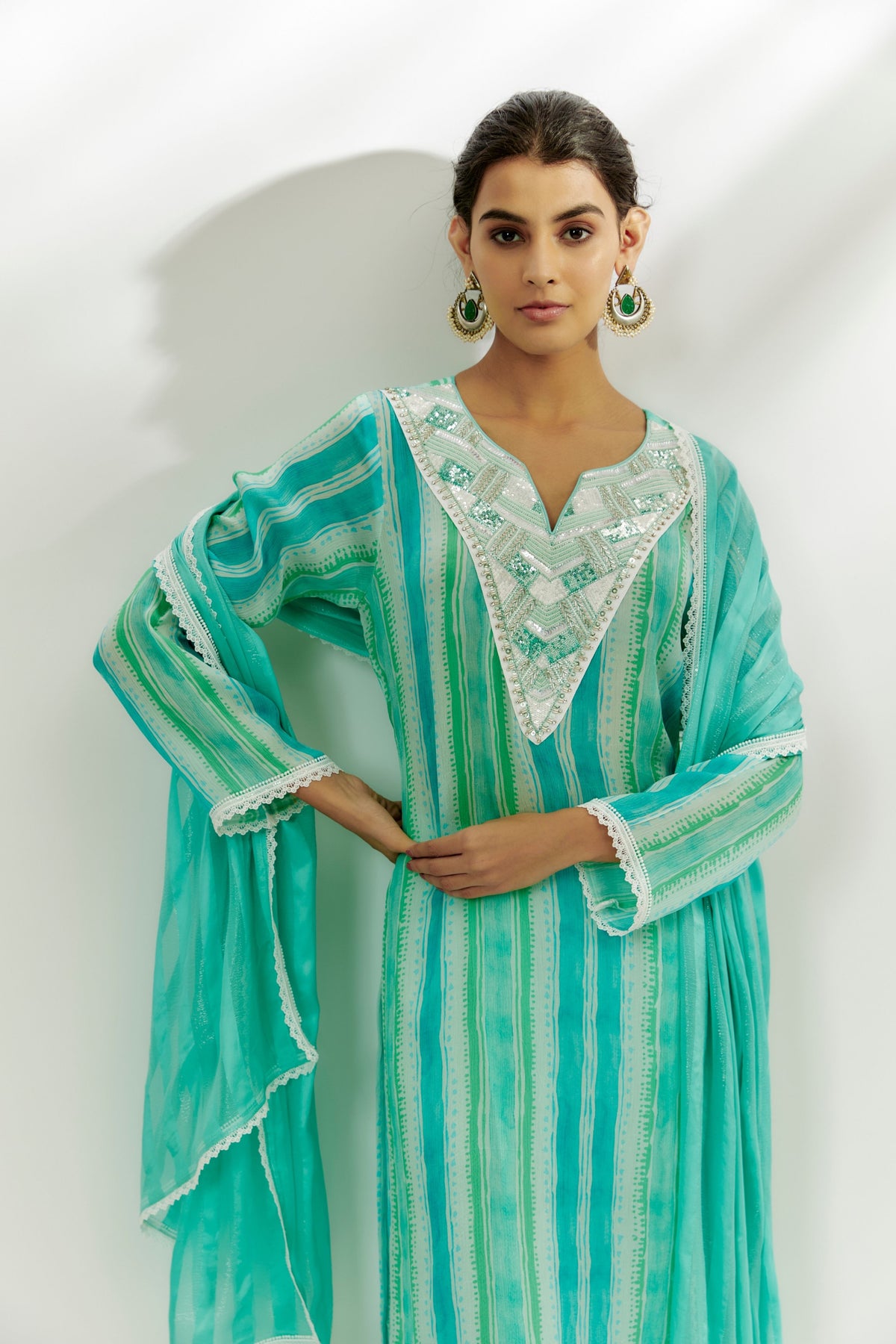 Cyan Blue Printed Kurta Pallazzo Set