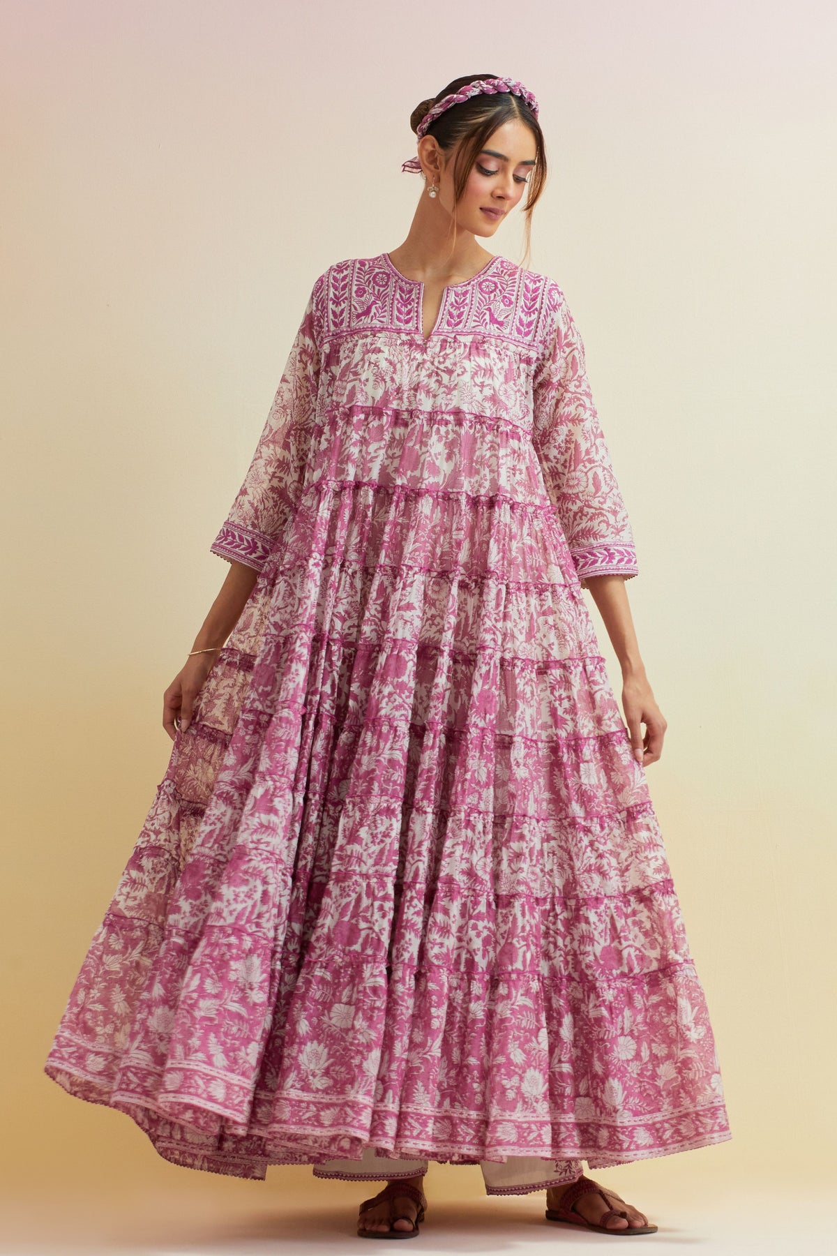 Pink Hand-block Printed Anarkali Set