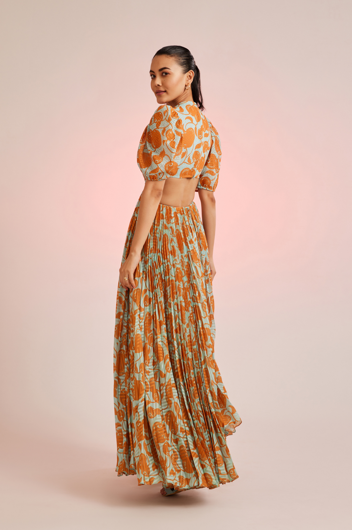 Naranjos Hand Embellished Pleated Maxi Dress