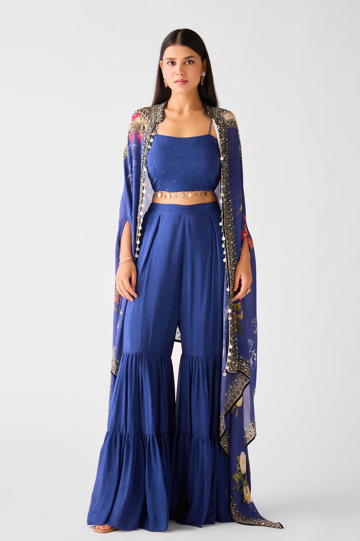 Blue Cape &amp; Sharara Set