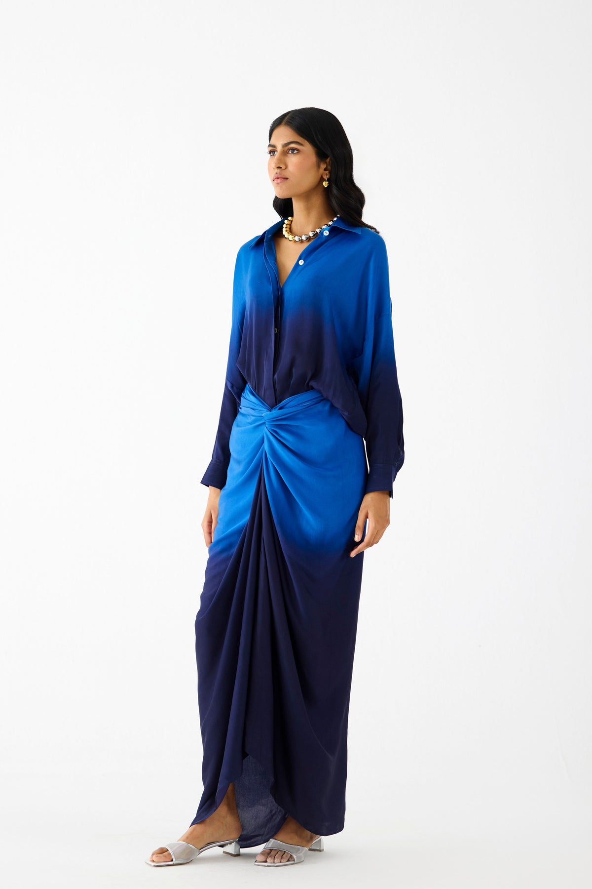 Royal Draped Shirt Dress