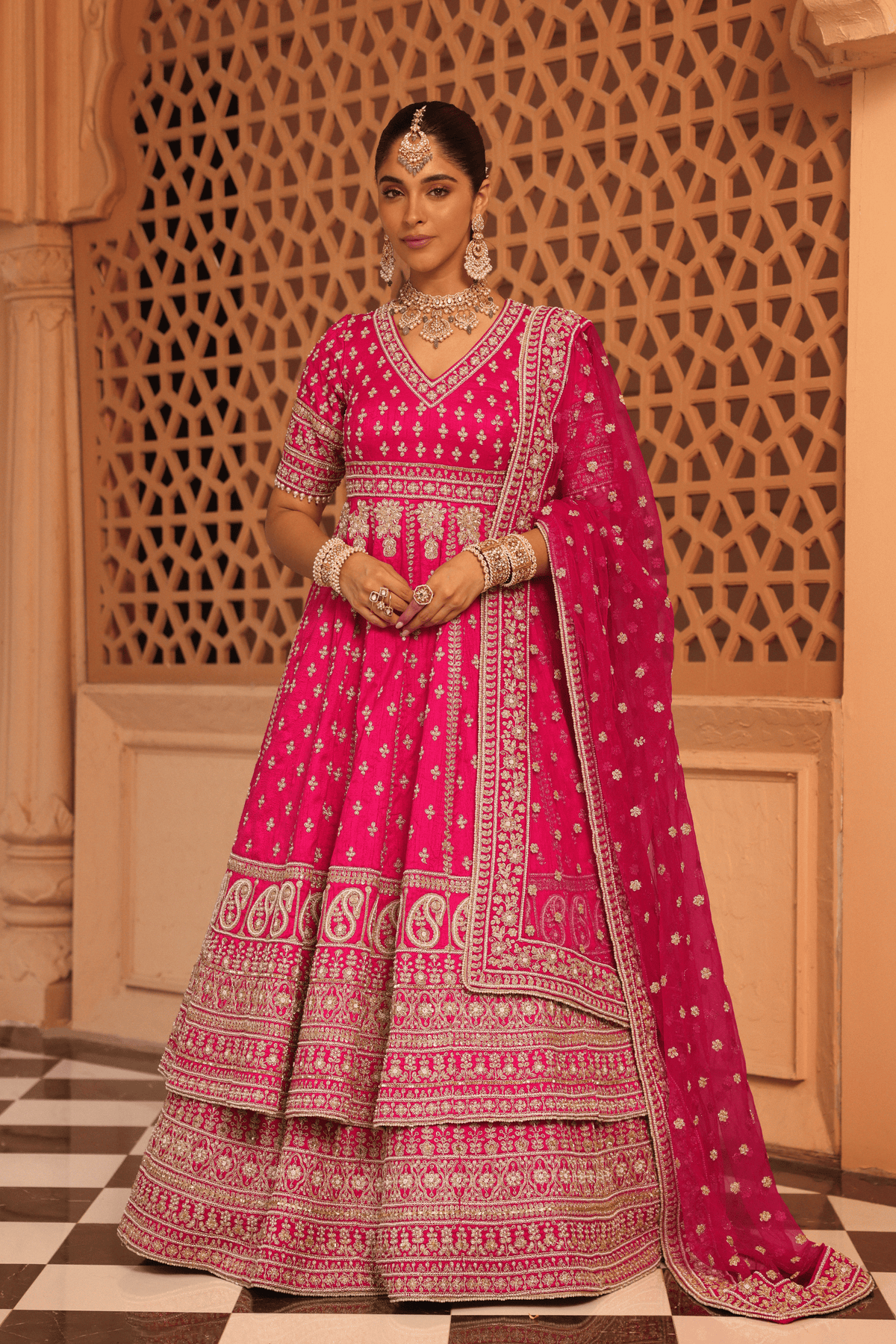 Naila Hotpink Anarkali With Lehenga Set