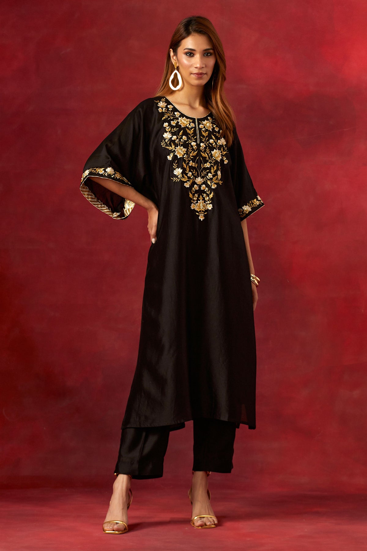 Black Embroidered Yoke Kurta Set