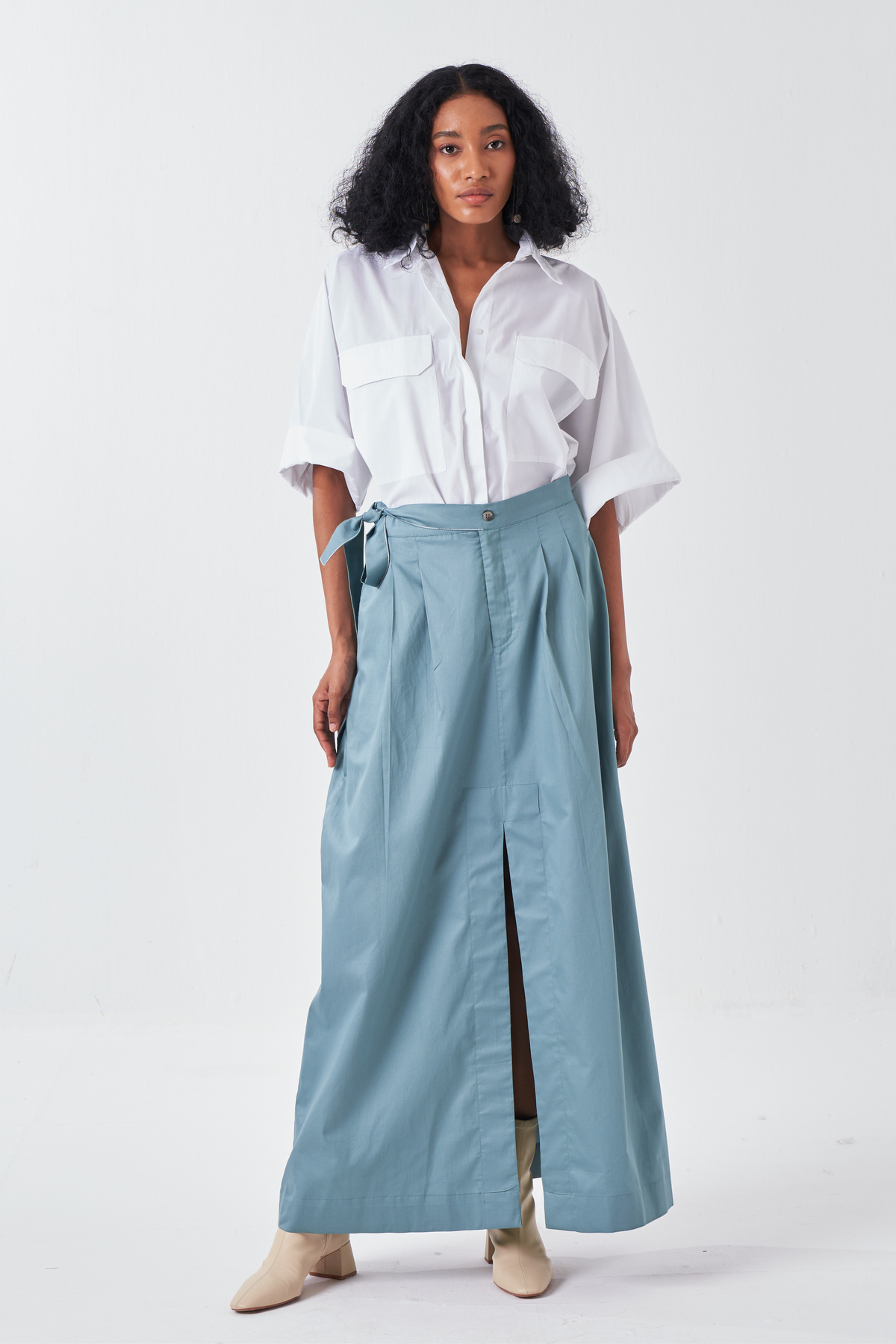 Niagra Blue Front Slit Skirt