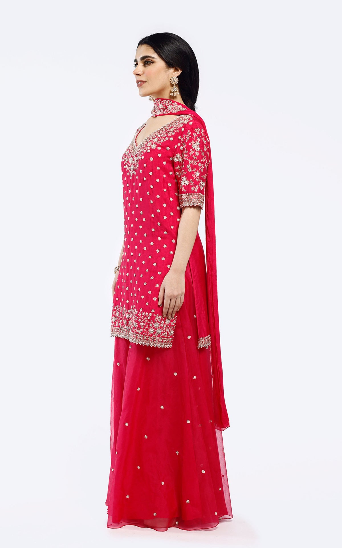 Embroidered organza suit set