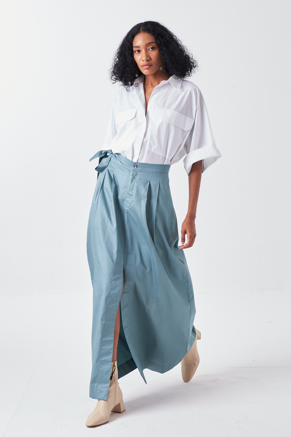 Niagra Blue Front Slit Skirt