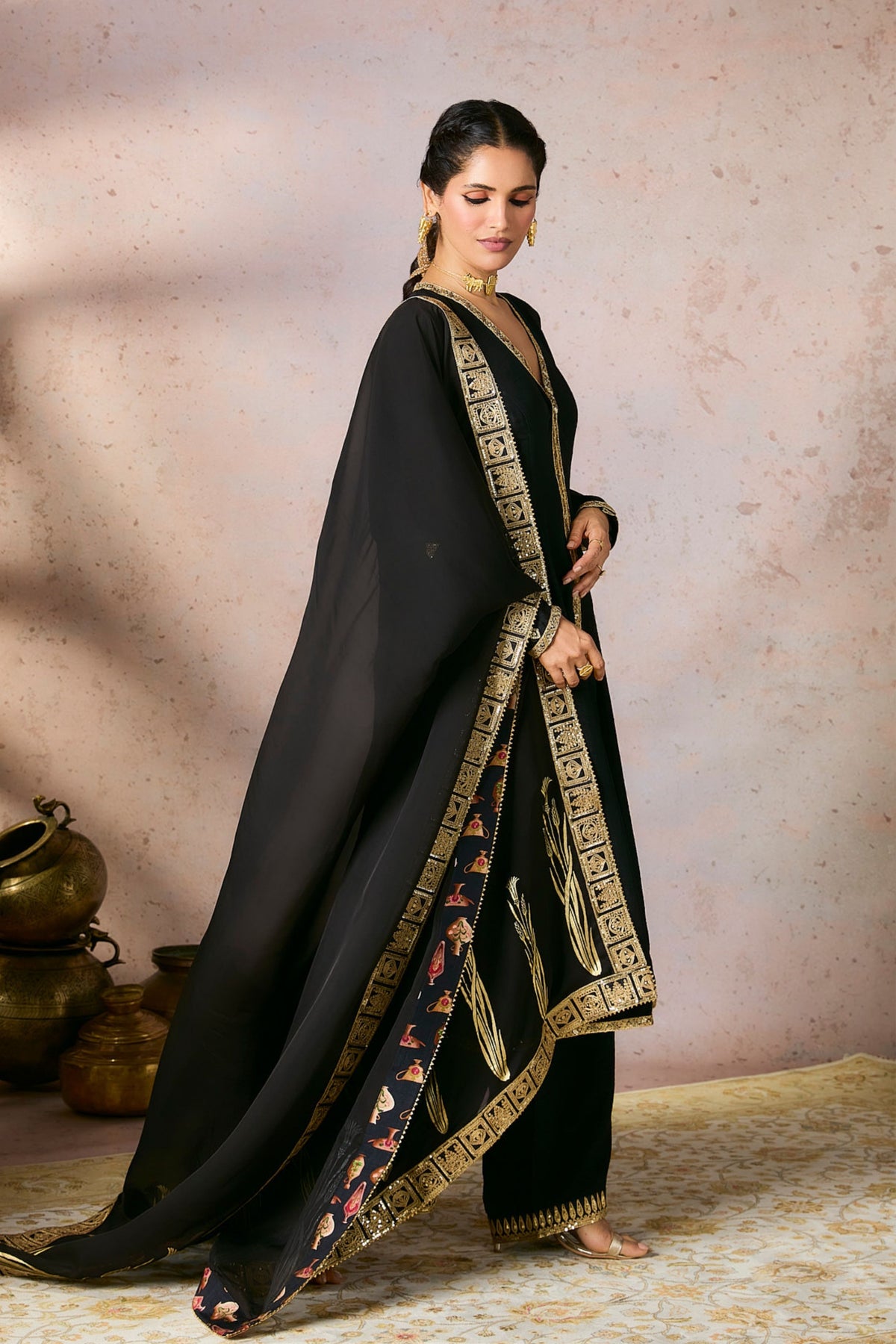 Black Whispering Lily Kurta Set