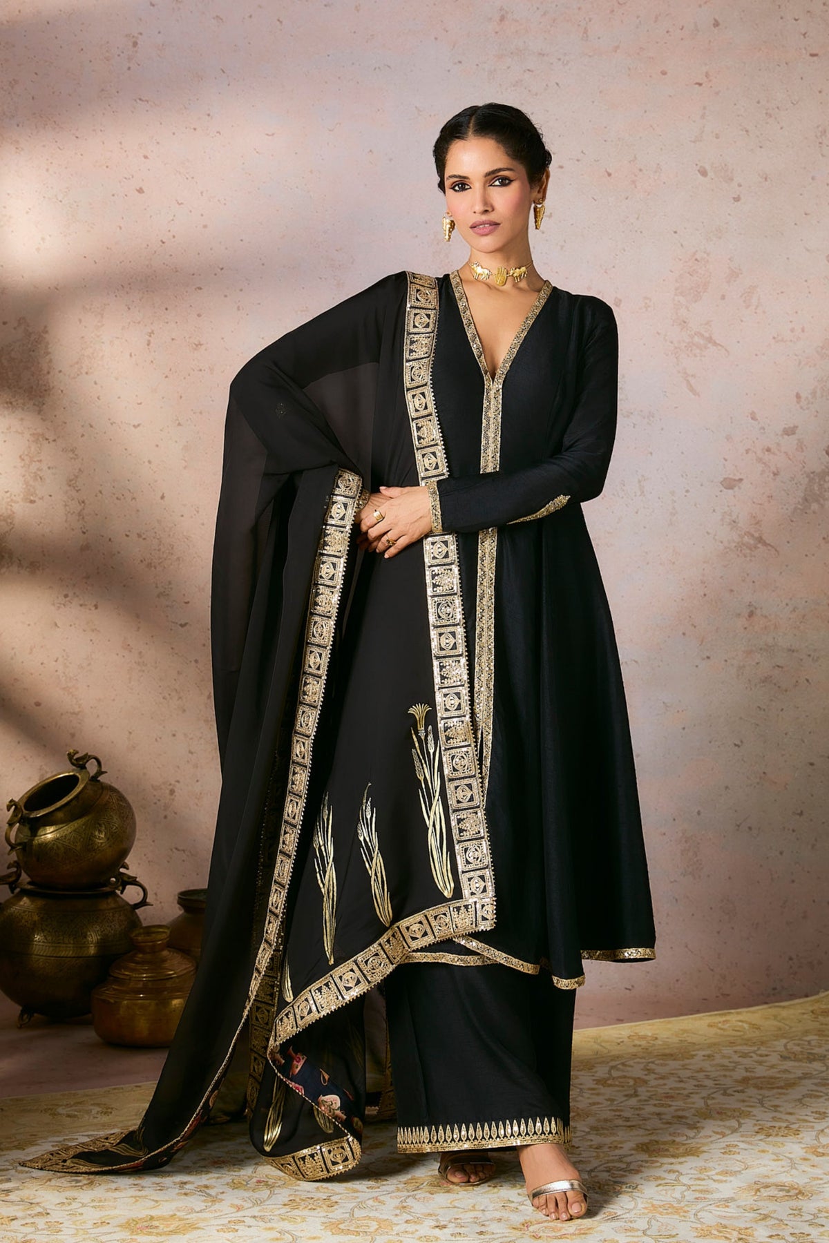 Black Whispering Lily Kurta Set