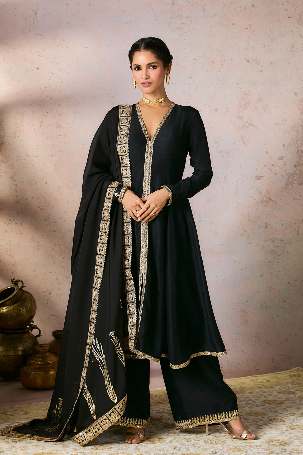 Black Whispering Lily Kurta Set